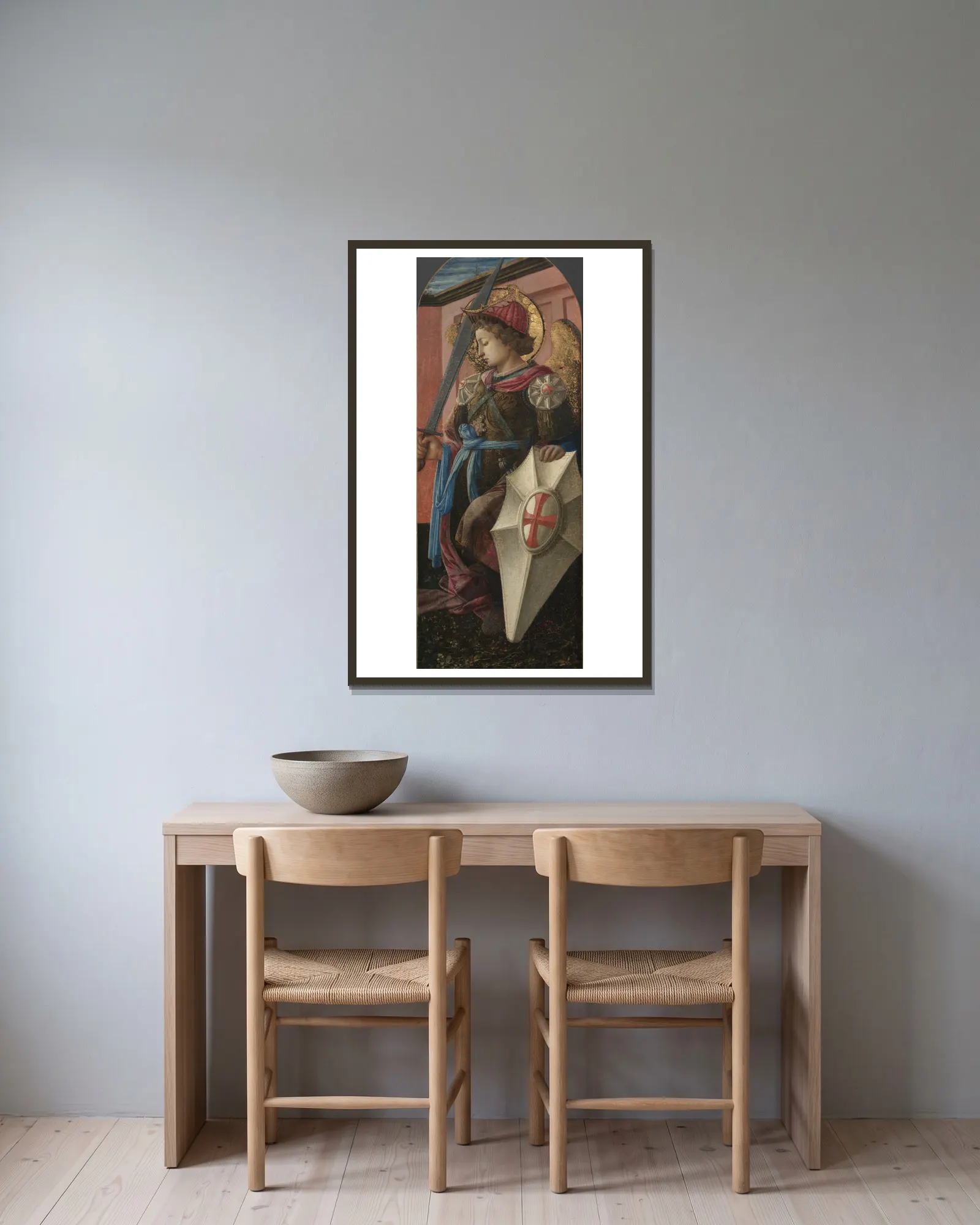 The Archangel Michael av Filippino Lippi inramad på en vägg