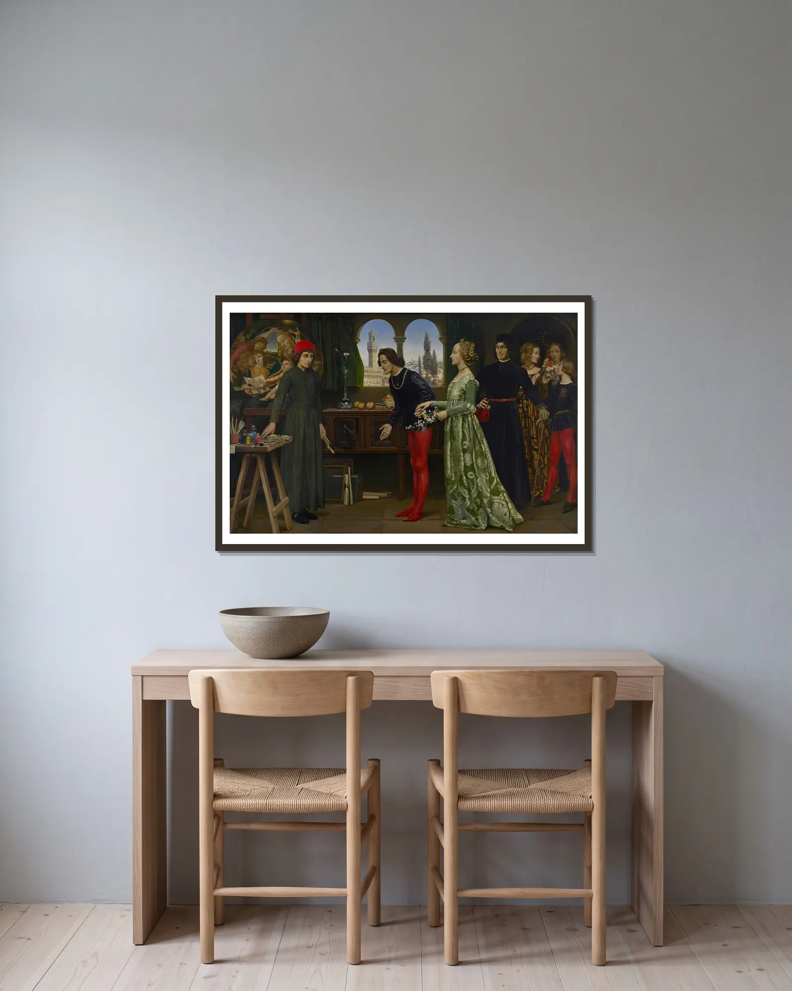 Botticelli’s Studio av Eleanor Fortescue-Brickdale inramad på en vägg
