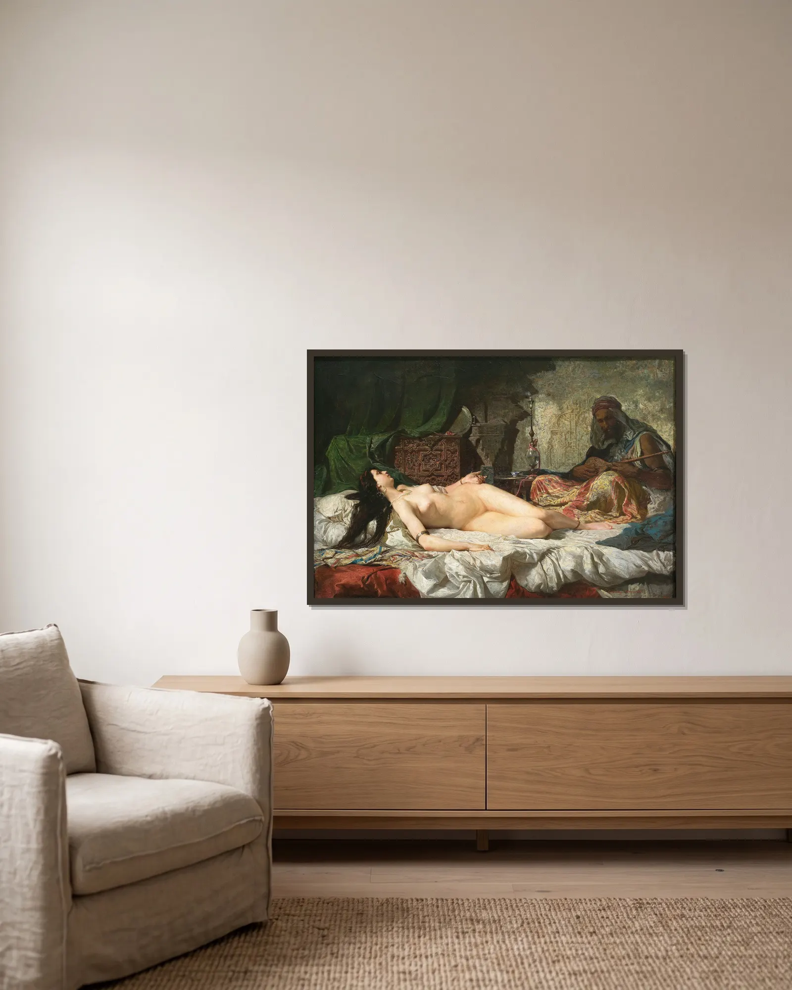 The Odalisque av Mariano Fortuny Marsal inramad på en vägg