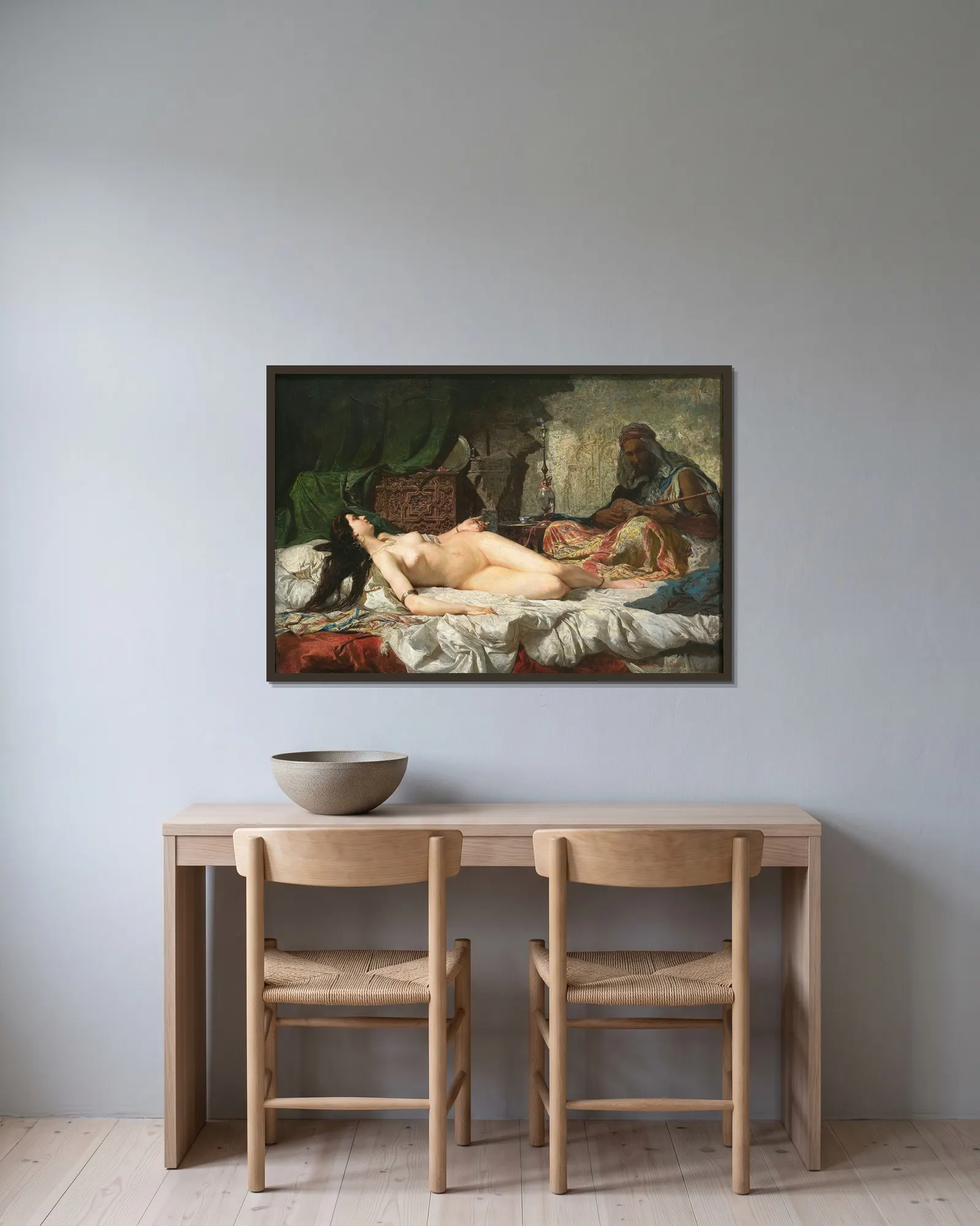 The Odalisque av Mariano Fortuny Marsal inramad på en vägg