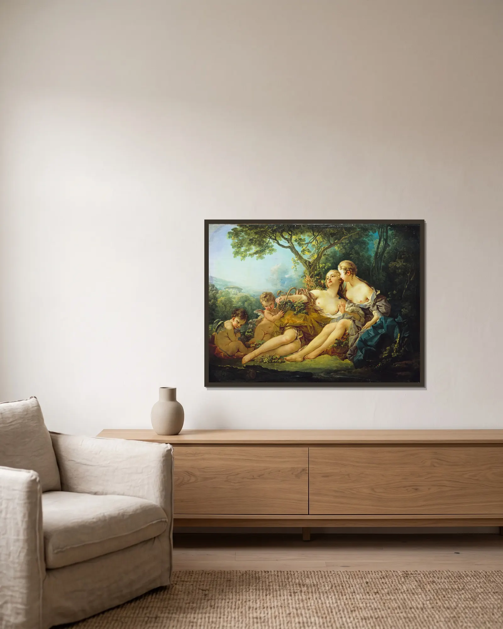 Erigone Conquered (Erigone vaincue) av François Boucher inramad på en vägg