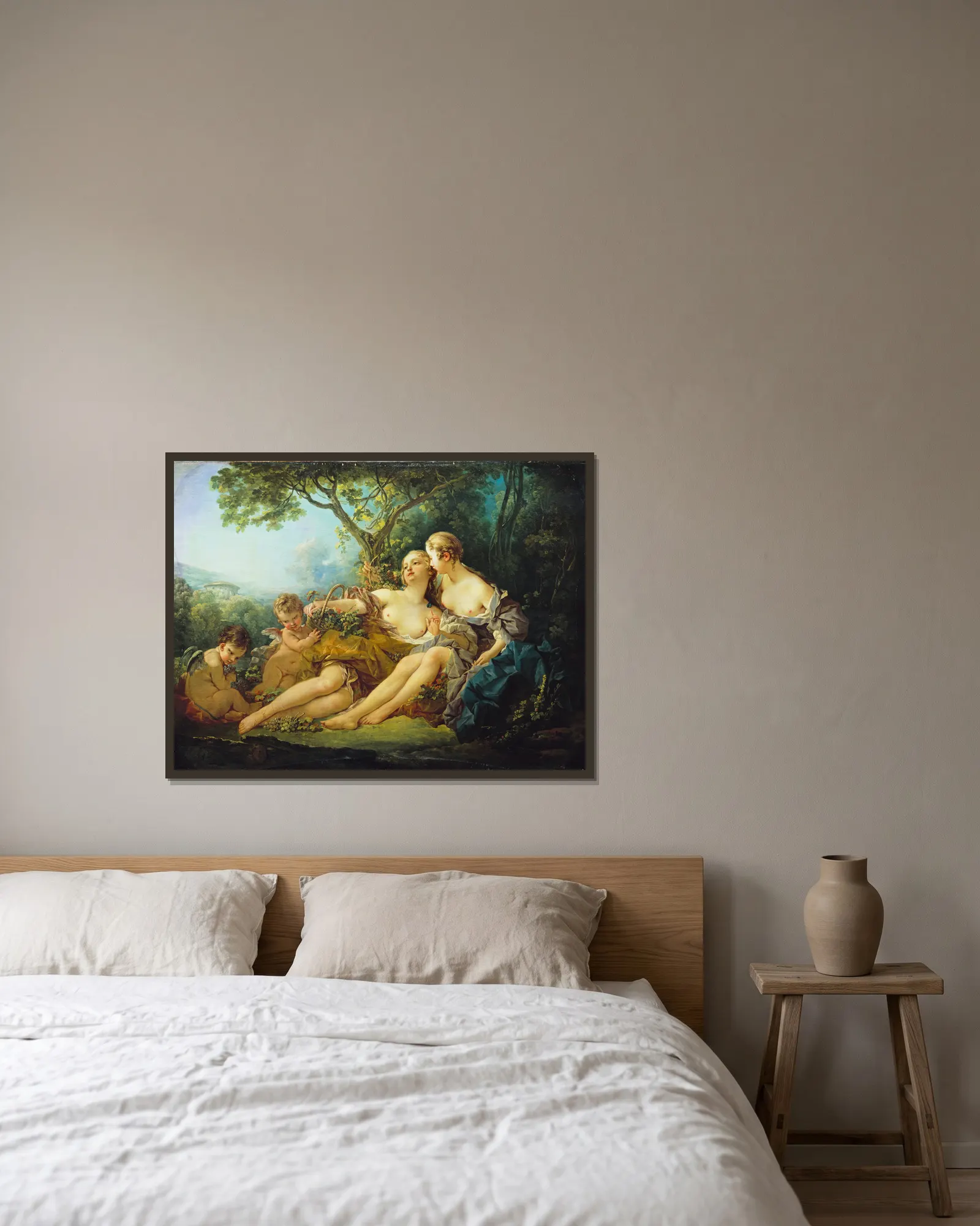 Erigone Conquered (Erigone vaincue) av François Boucher inramad på en vägg