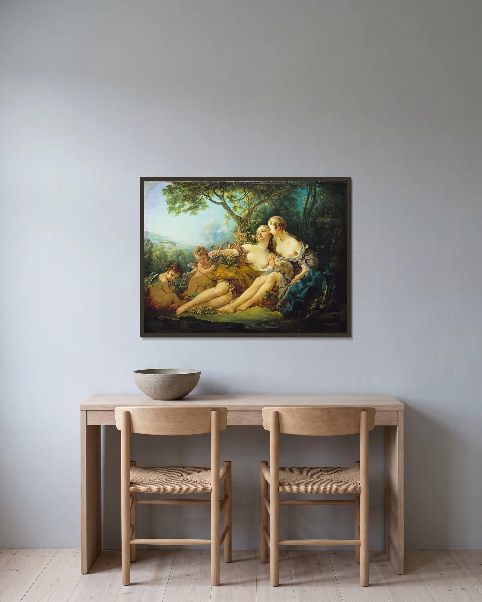 Erigone Conquered (Erigone vaincue) av François Boucher inramad på en vägg