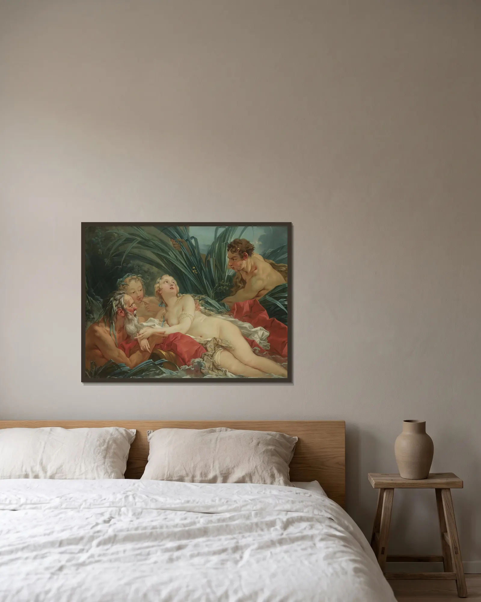 Pan And Syrinx av François Boucher inramad på en vägg