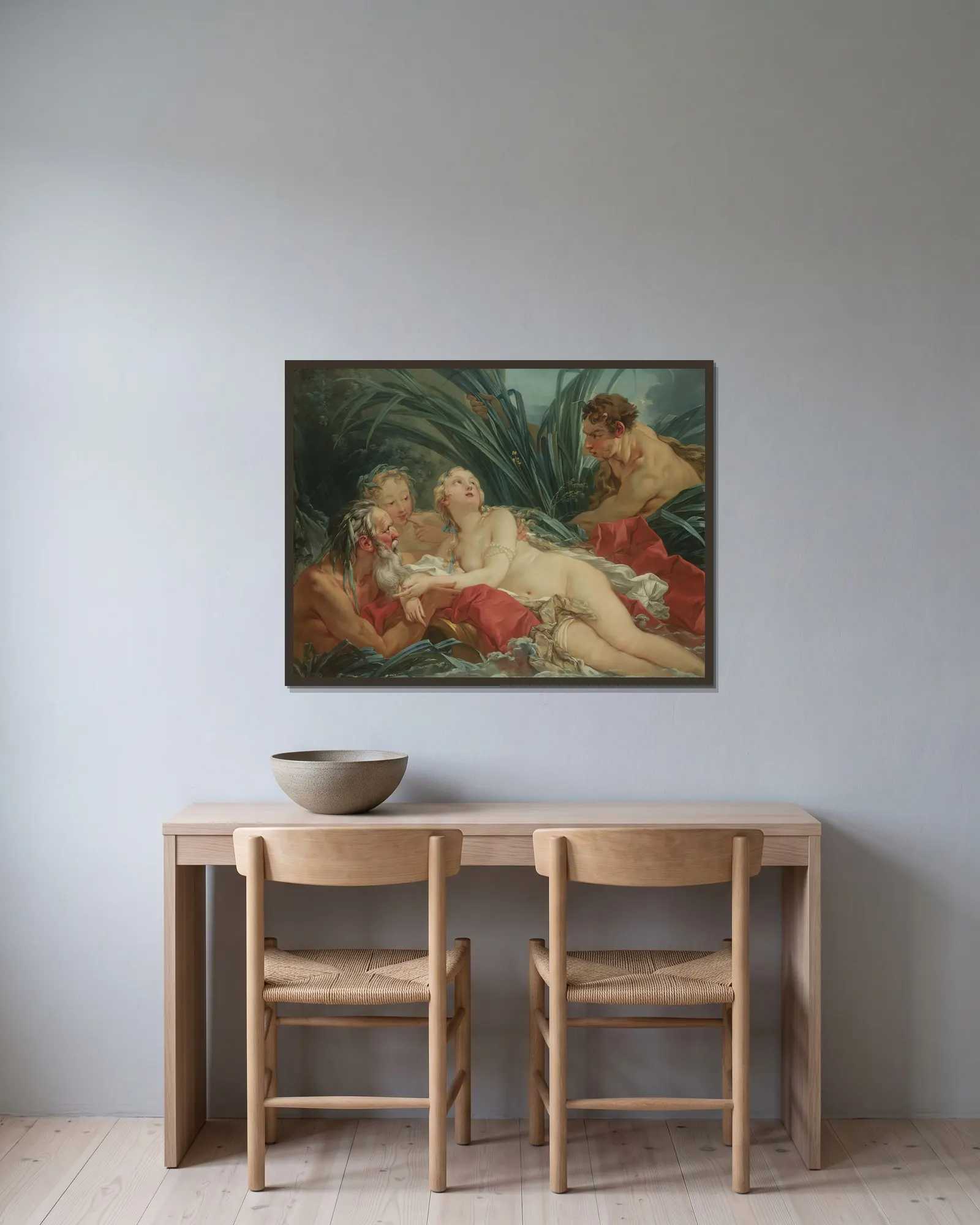 Pan And Syrinx av François Boucher inramad på en vägg