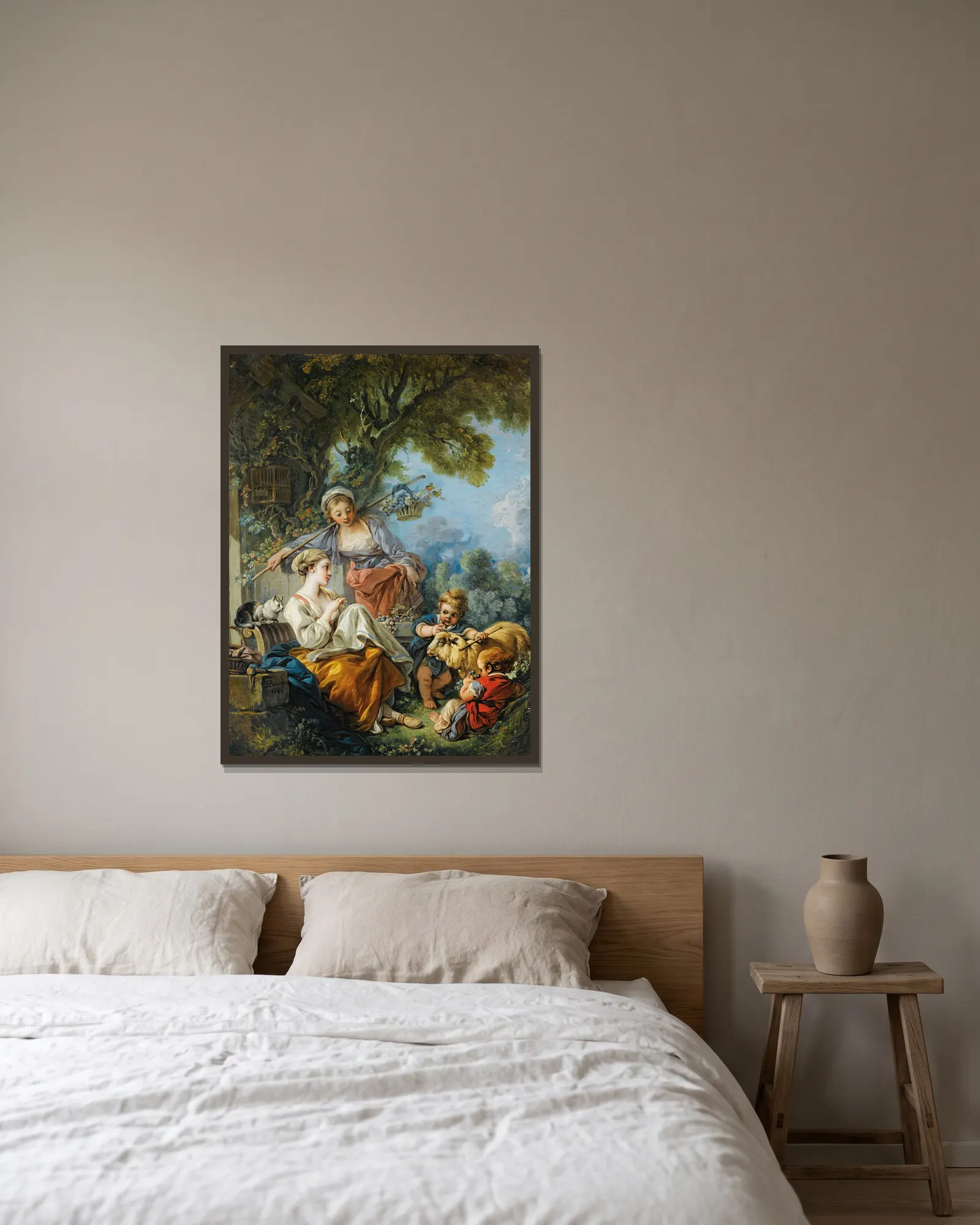 Pastoral Scene av François Boucher inramad på en vägg