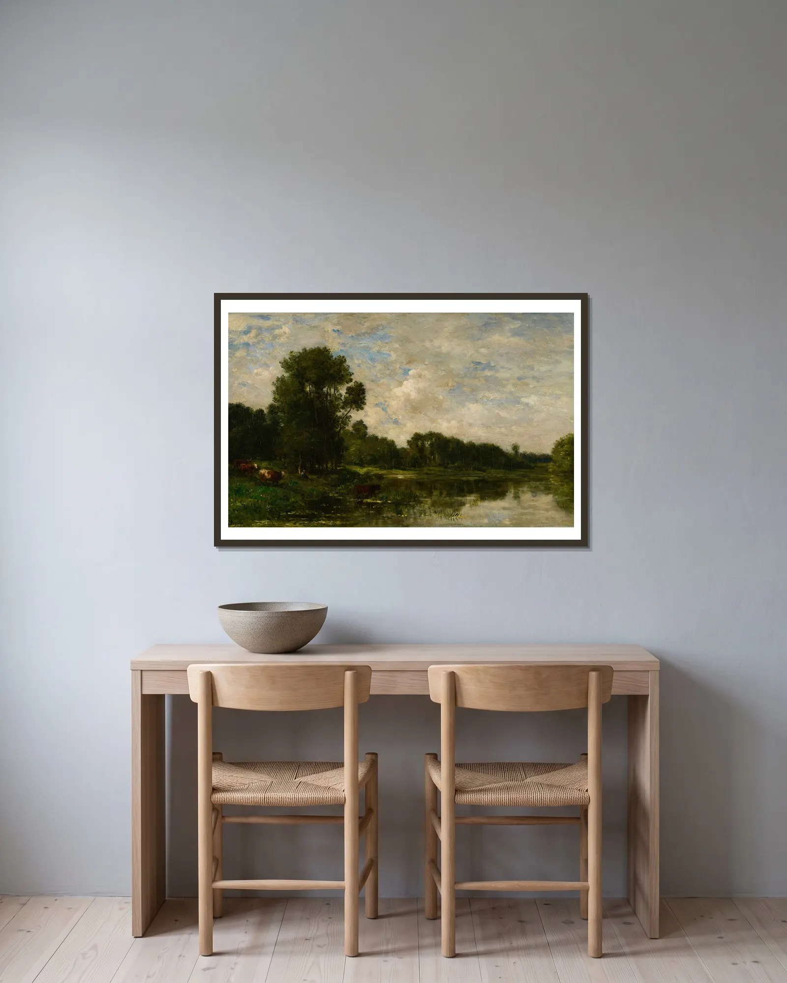 Bords de l’Oise, 1860 – nr 2 av Charles François Daubigny inramad på en vägg