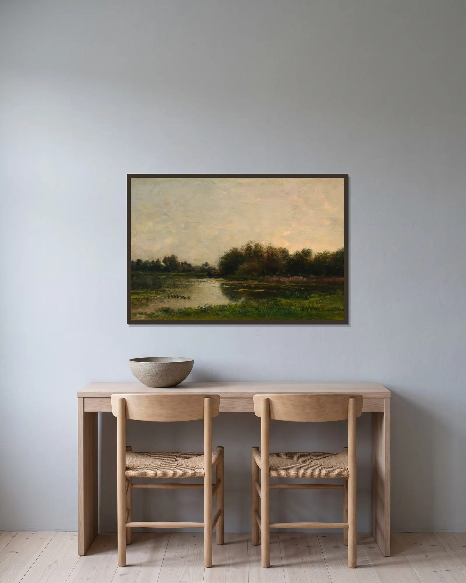 Bords de l’Oise, 1860 – nr 1 av Charles François Daubigny inramad på en vägg