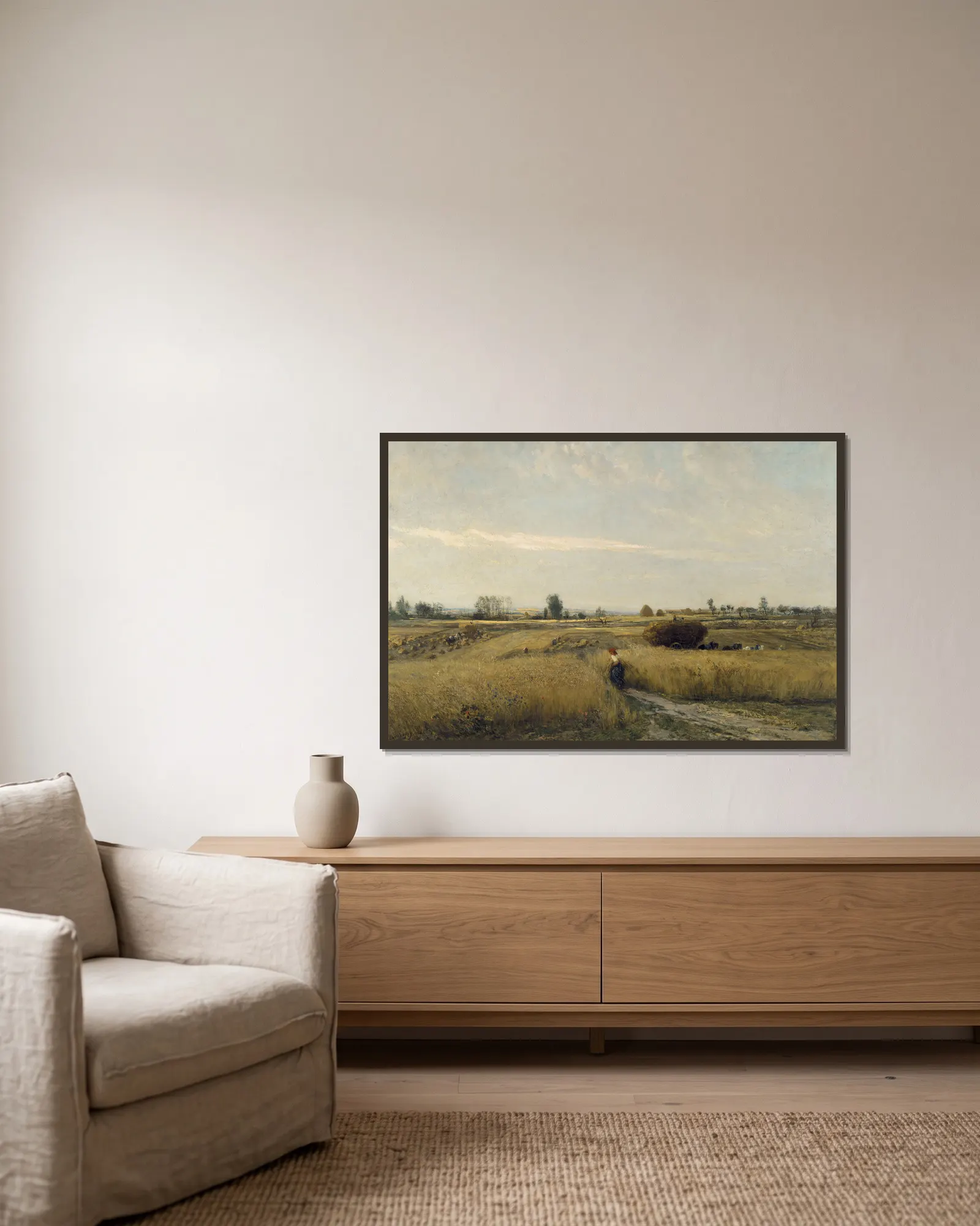 Harvest av Charles François Daubigny inramad på en vägg