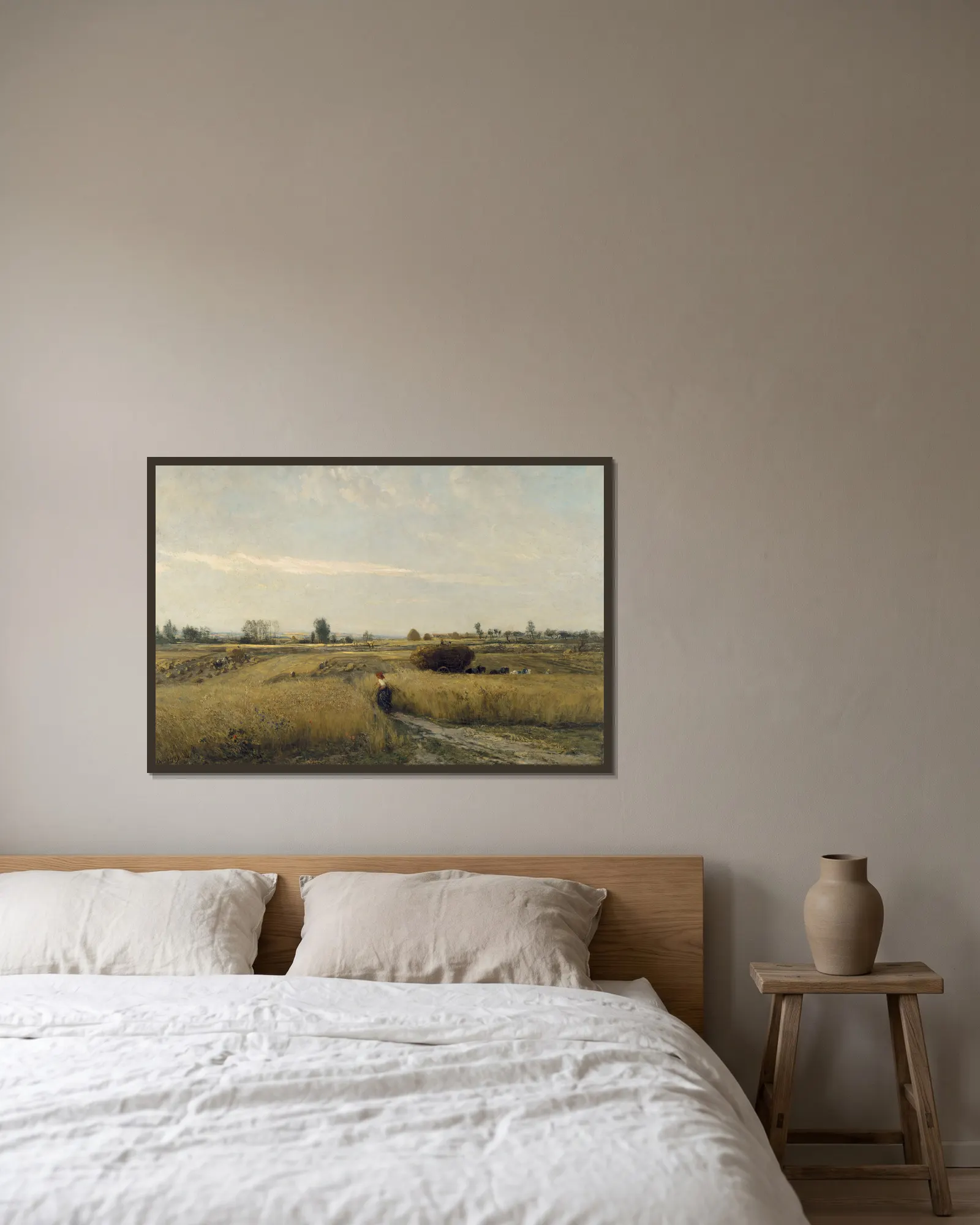 Harvest av Charles François Daubigny inramad på en vägg