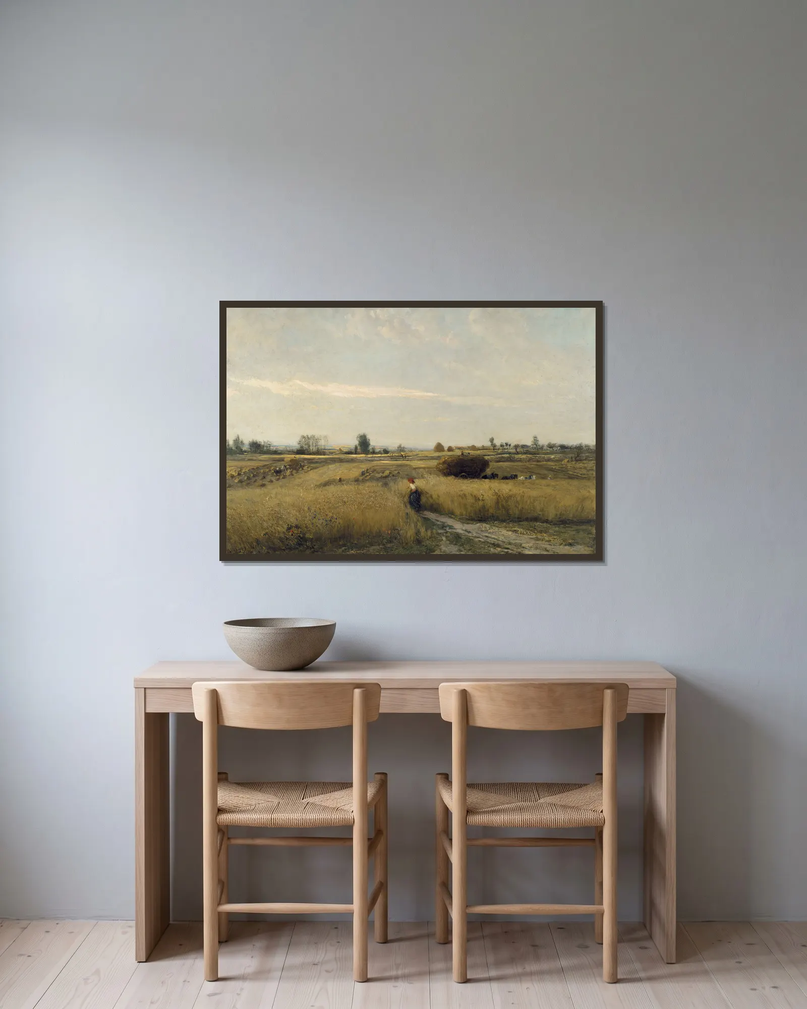 Harvest av Charles François Daubigny inramad på en vägg