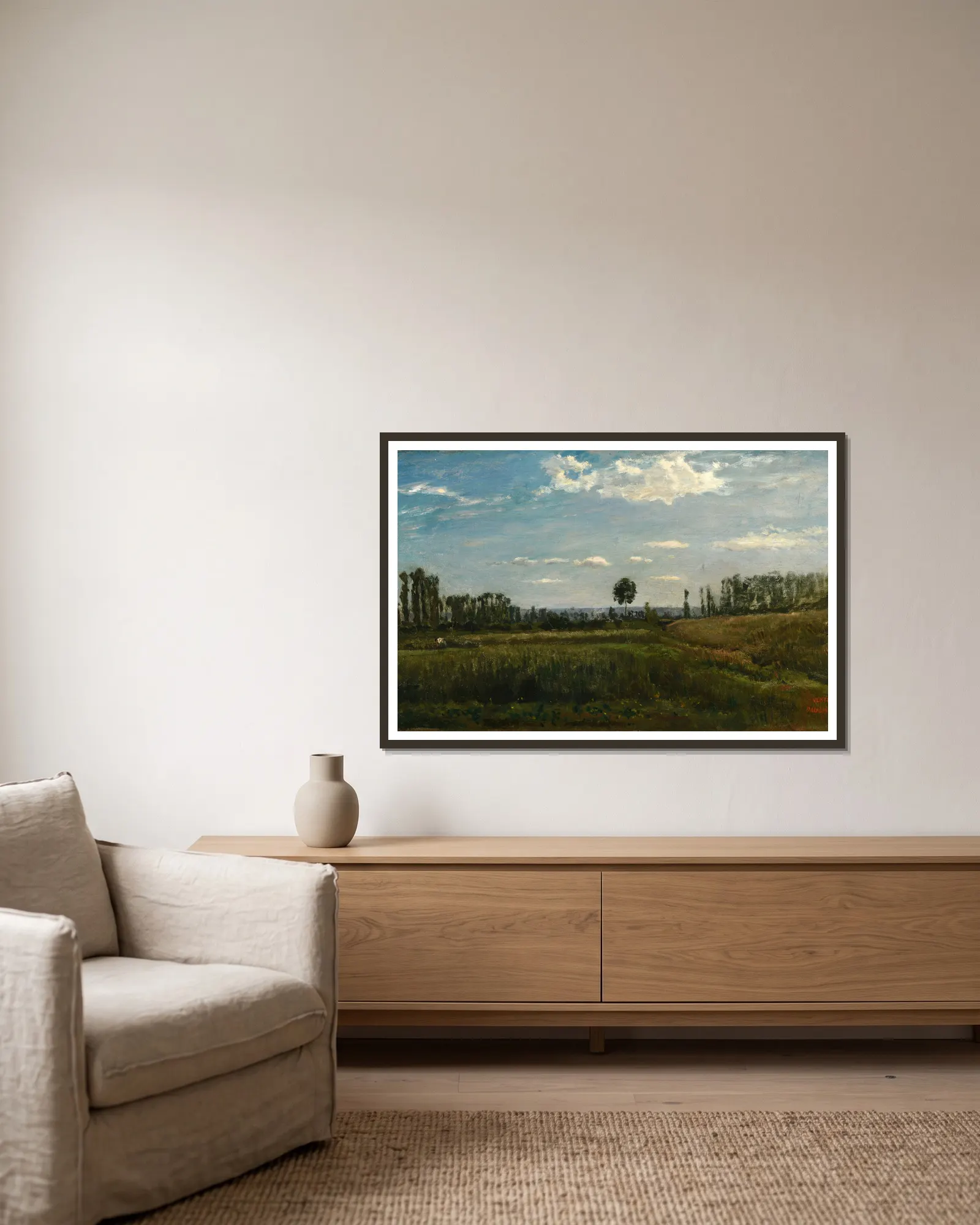 Paysage av Charles François Daubigny inramad på en vägg