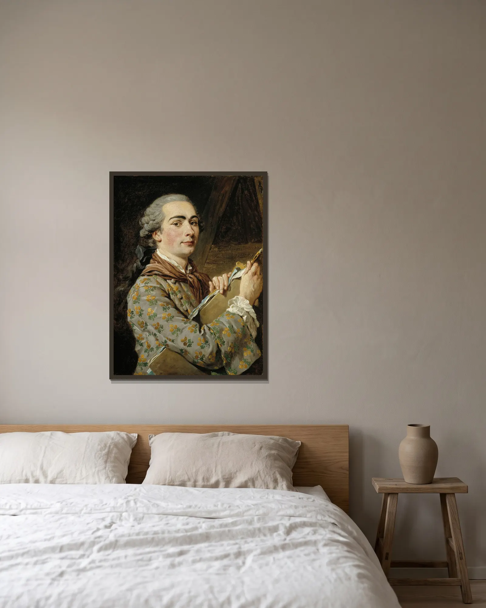Self-Portrait av Louis-Jean-François Lagrenée inramad på en vägg