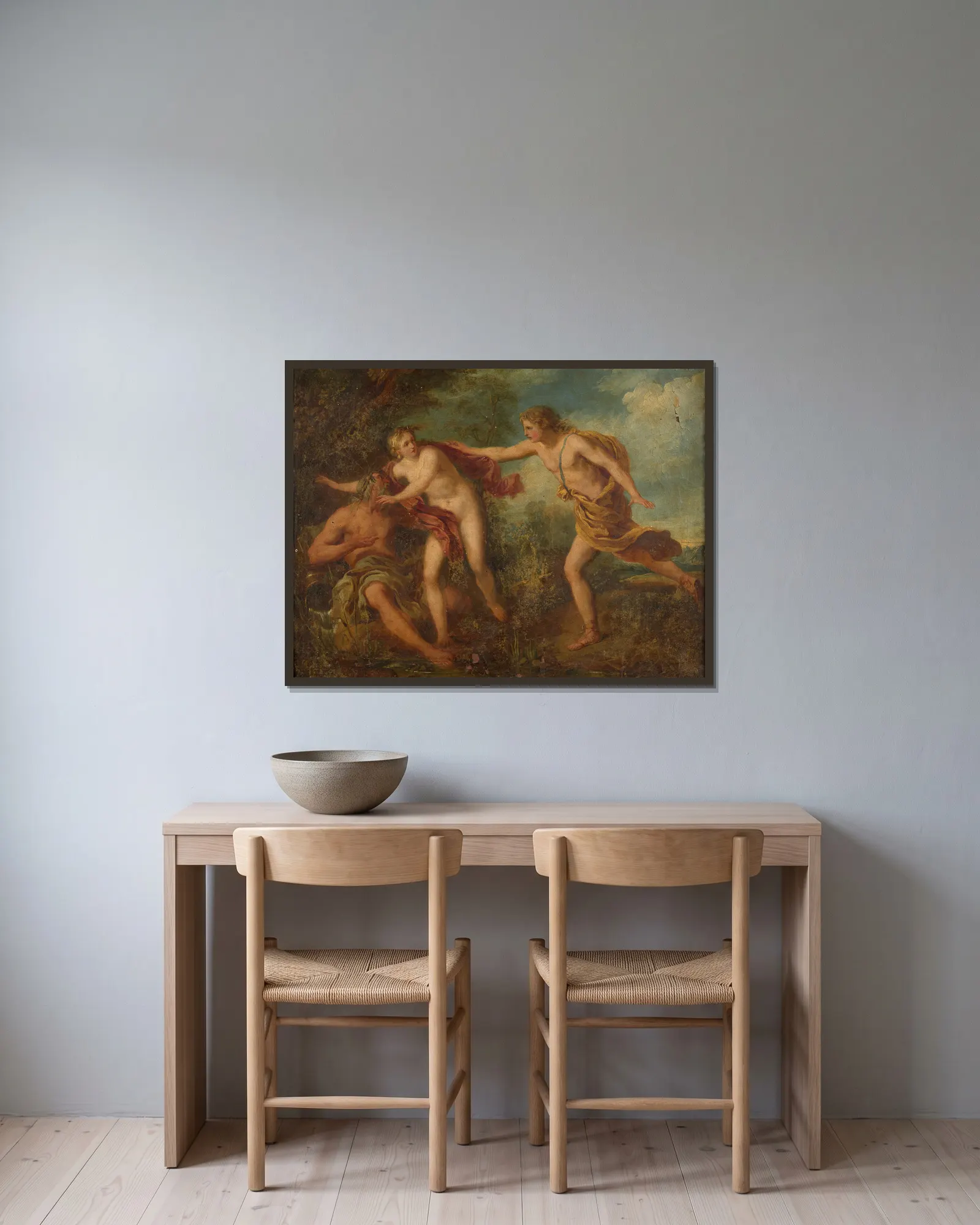Apollo and Daphne av François Lemoyne inramad på en vägg