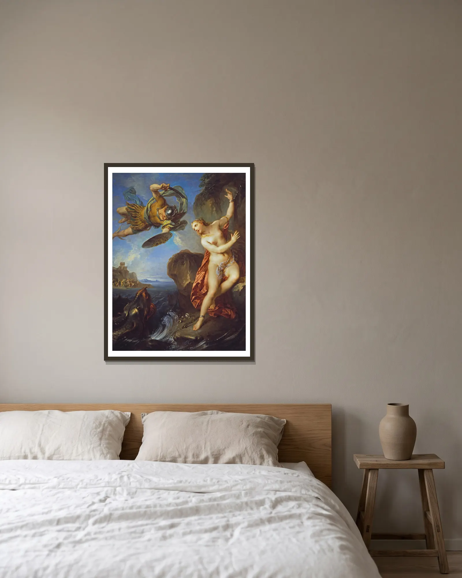 Perseus and Andromeda av François Lemoyne inramad på en vägg