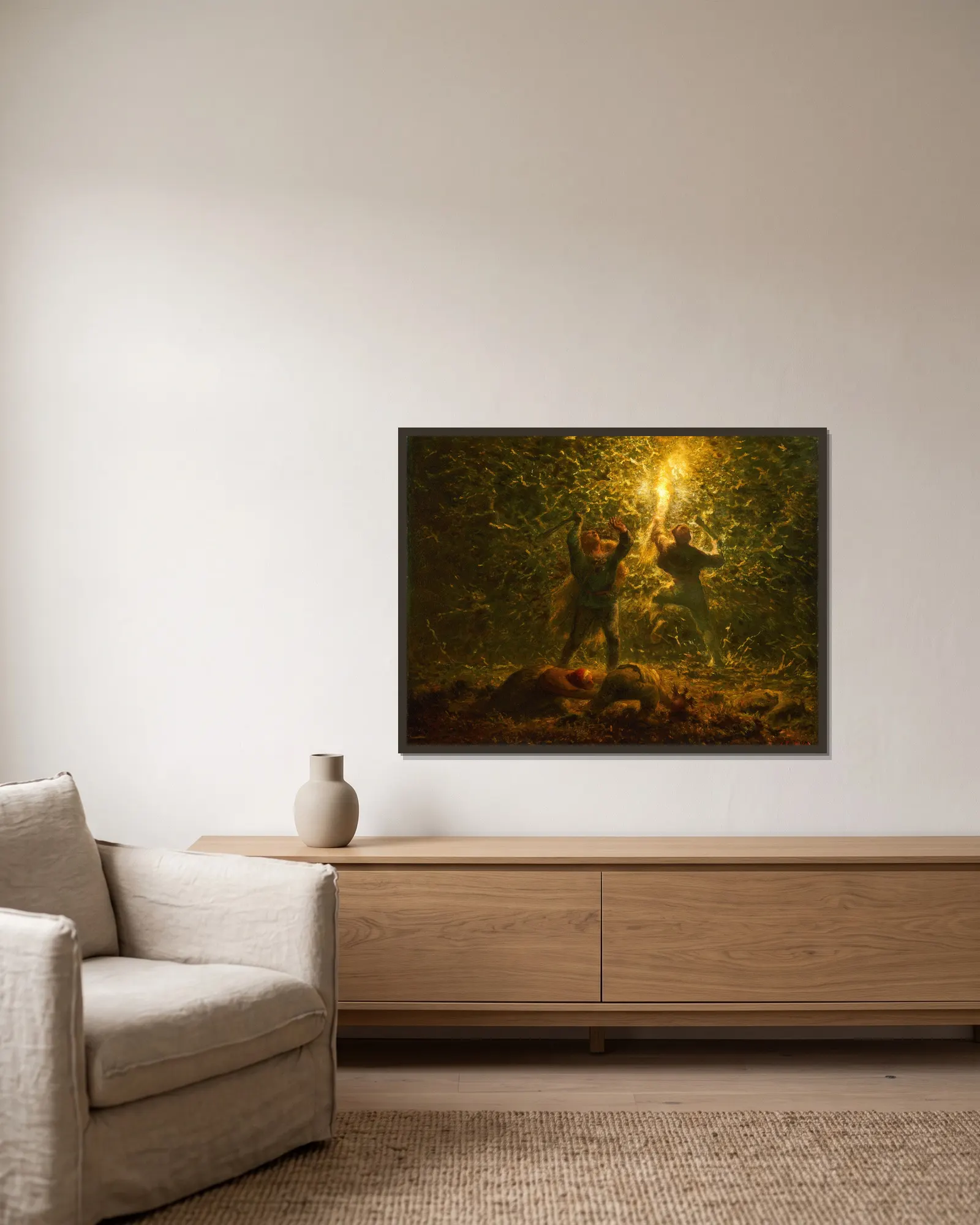 Bird’s-Nesters av Jean-François Millet inramad på en vägg