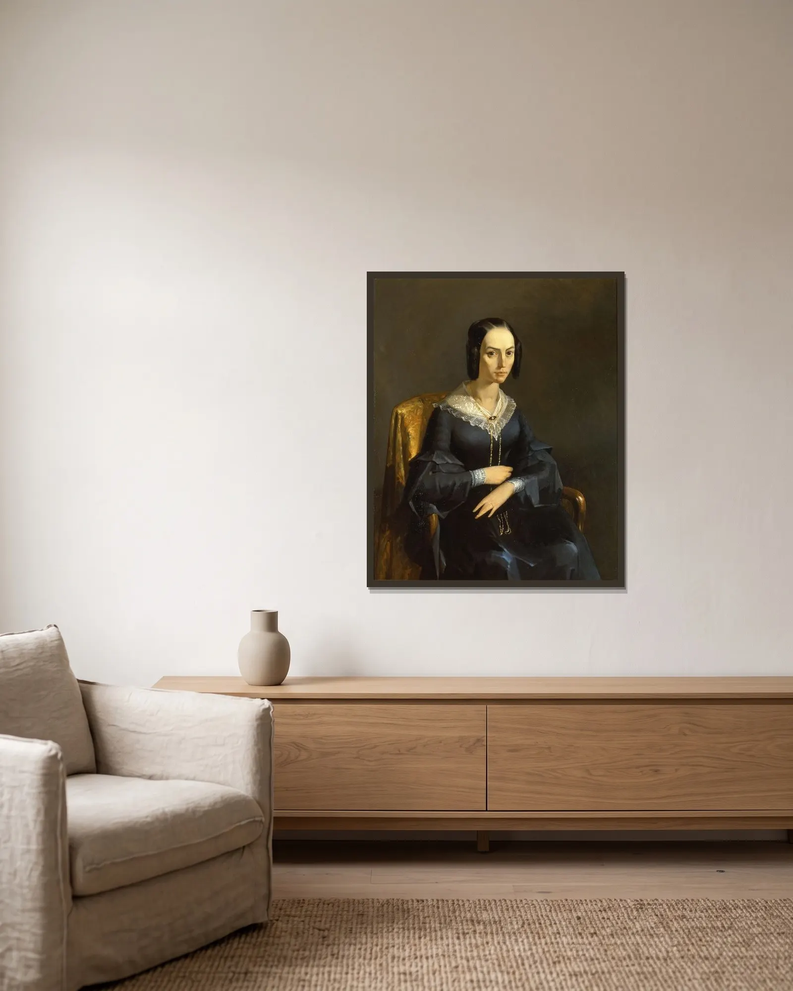 Madame Valmont av Jean-François Millet inramad på en vägg