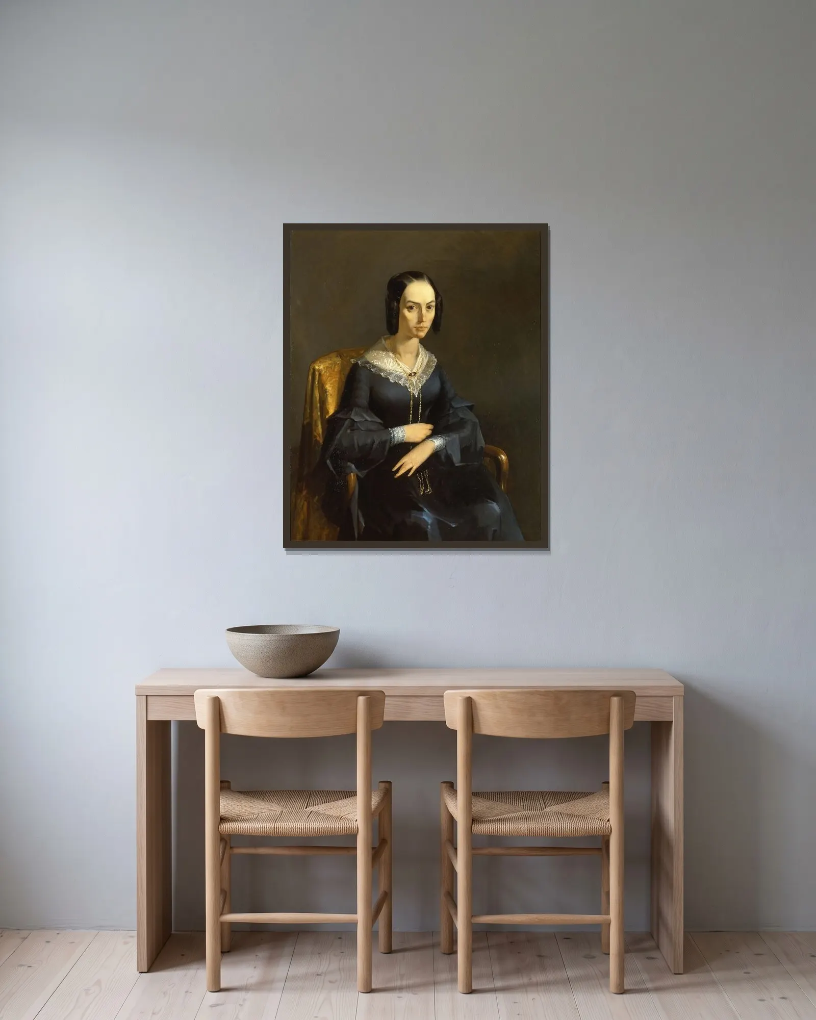 Madame Valmont av Jean-François Millet inramad på en vägg