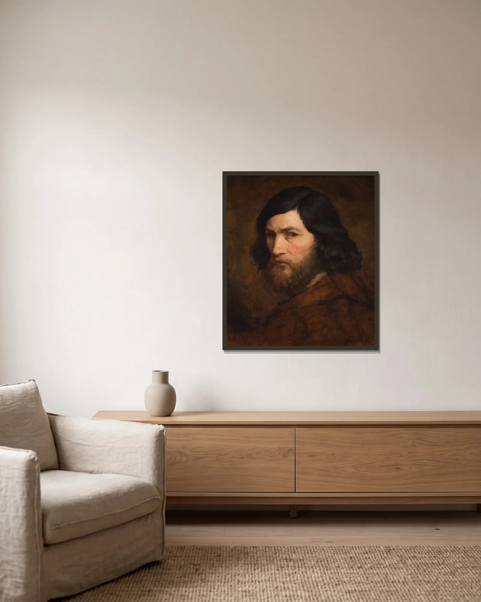 Selbstbildnis av Jean-François Millet inramad på en vägg