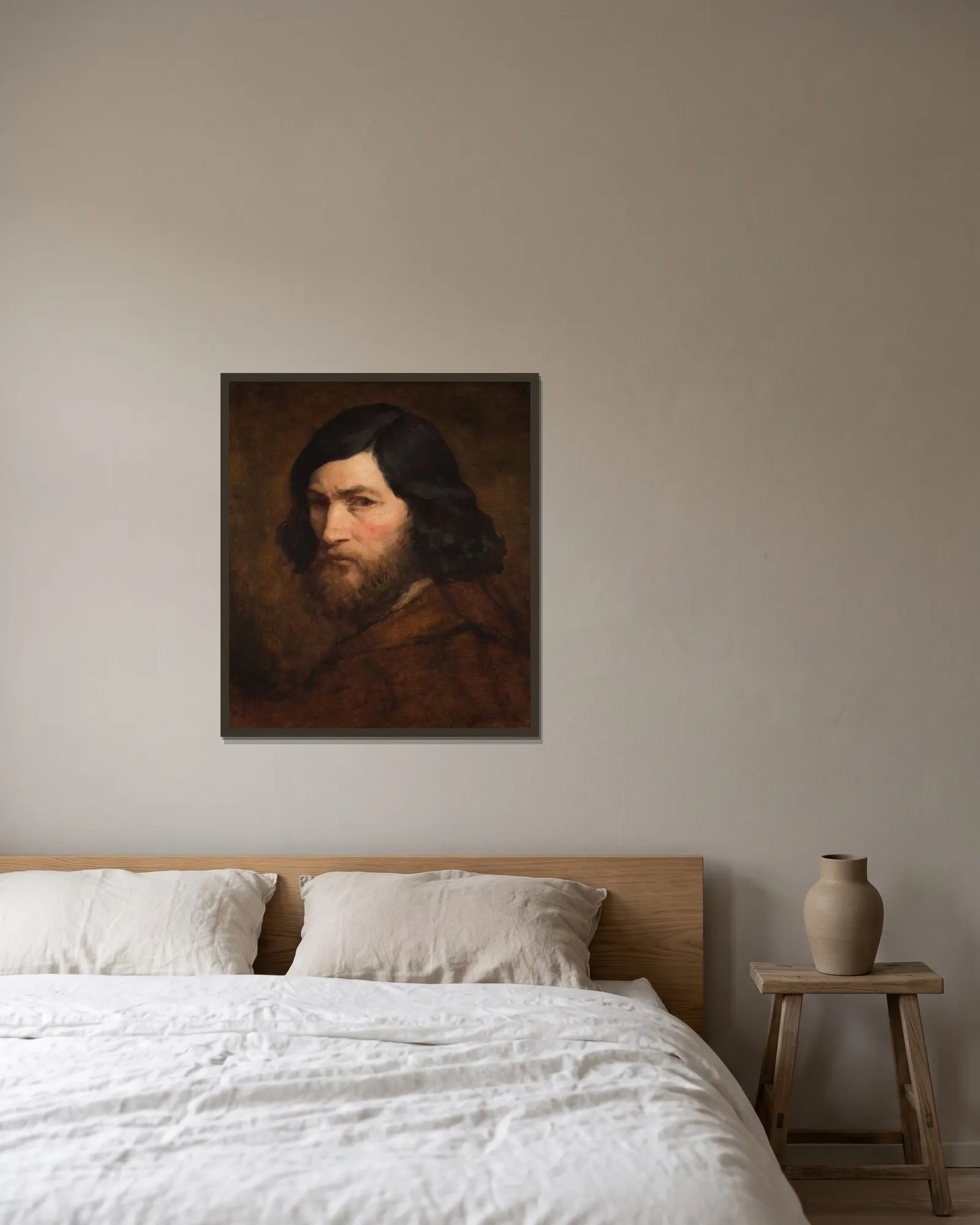 Selbstbildnis av Jean-François Millet inramad på en vägg