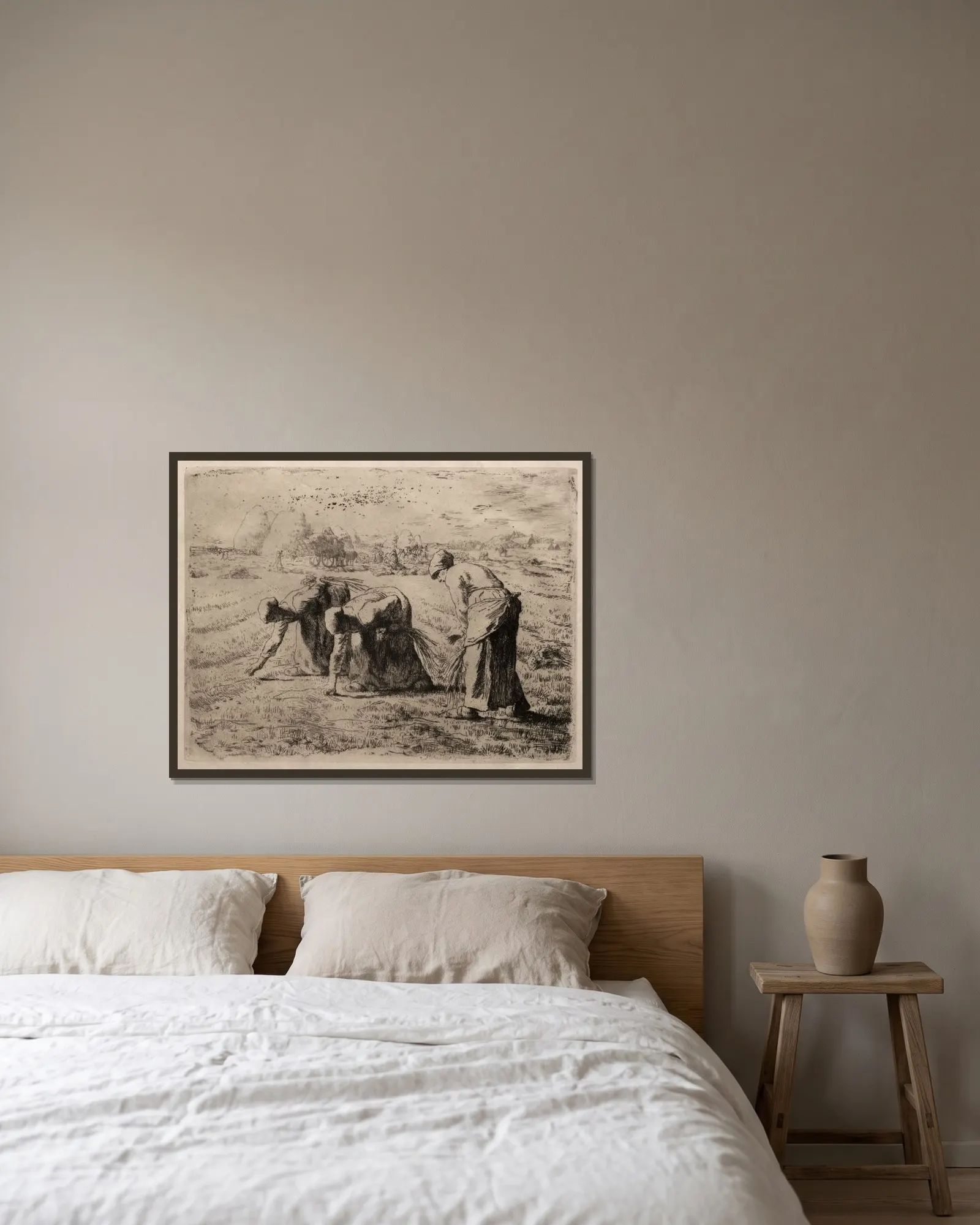 Axplockerskorna, 1855 – nr 1 av Jean-François Millet inramad på en vägg