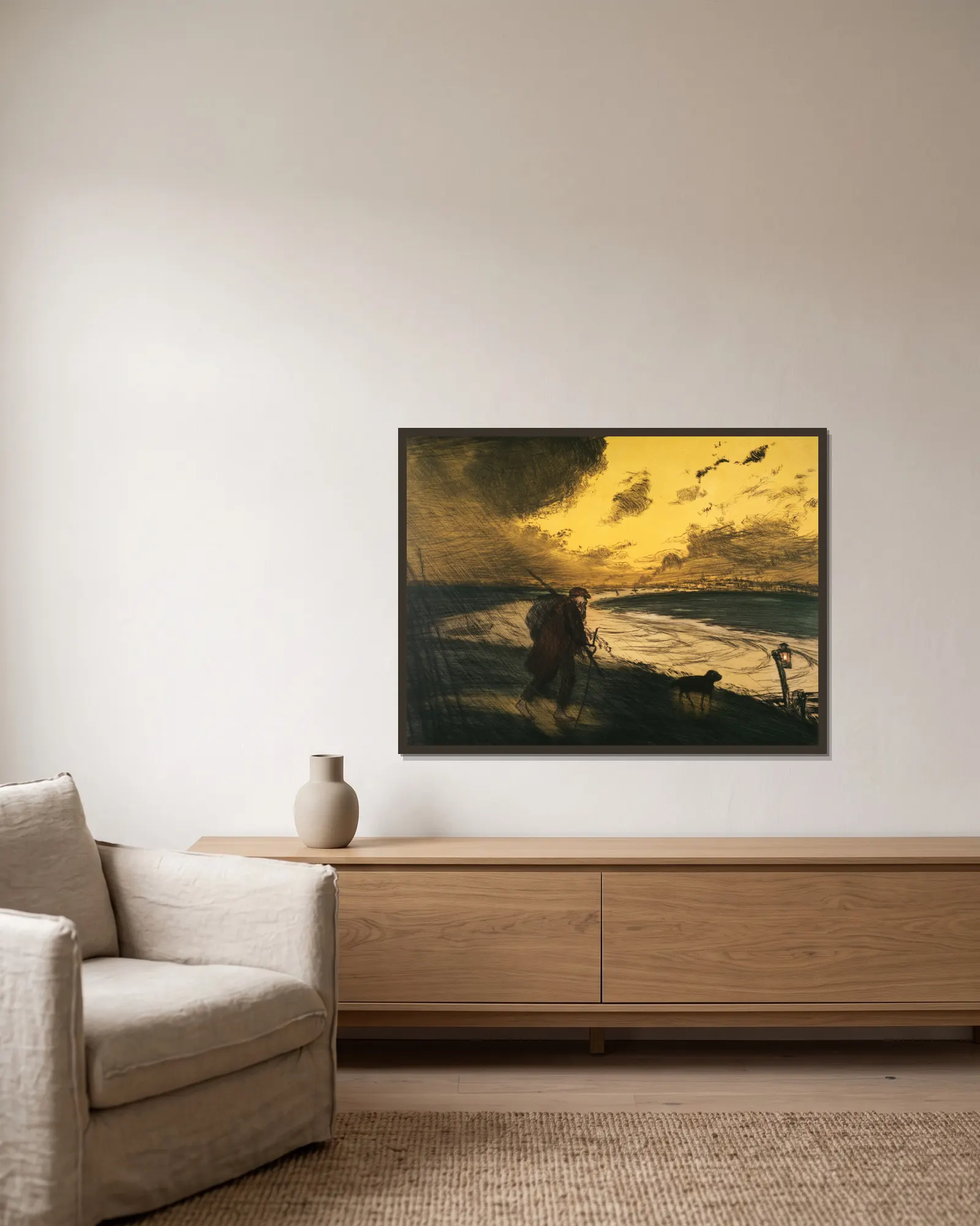 L’orage av Jean François Raffaëlli inramad på en vägg