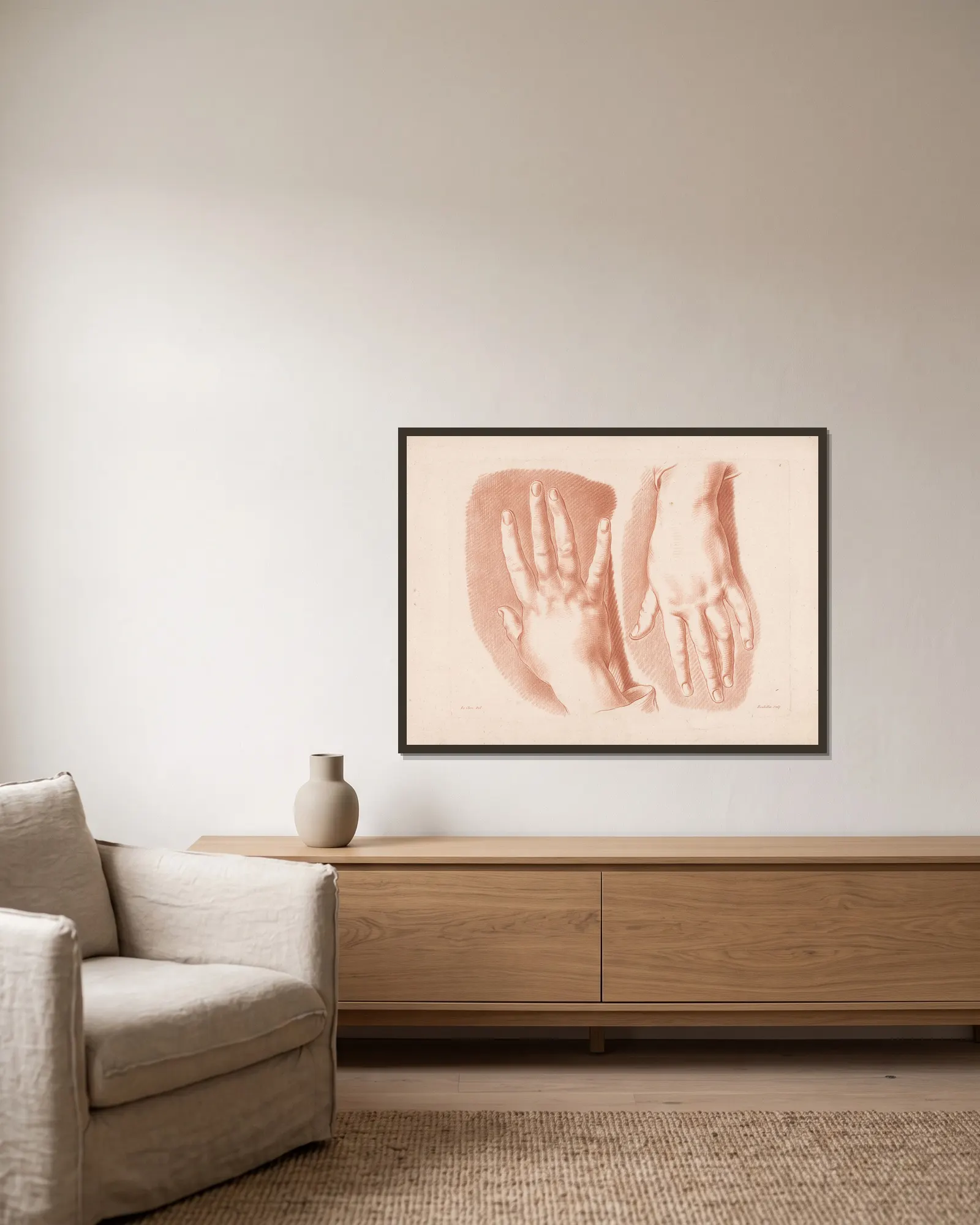 Two hands av Louis-François Roubiliac inramad på en vägg