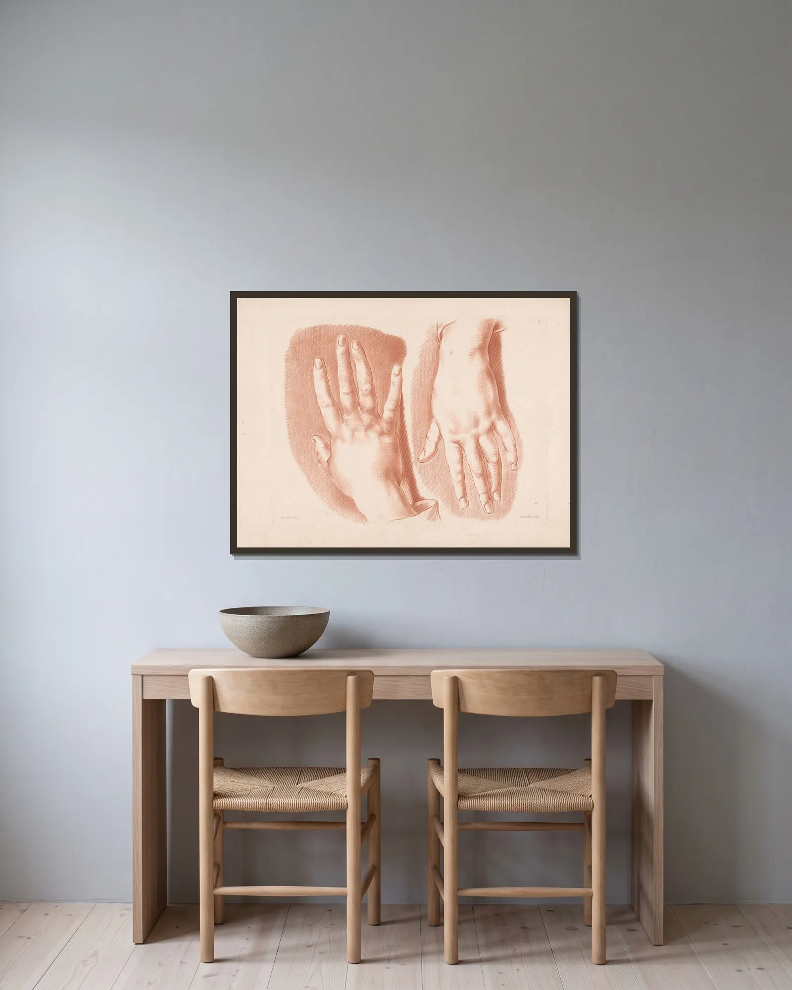 Two hands av Louis-François Roubiliac inramad på en vägg