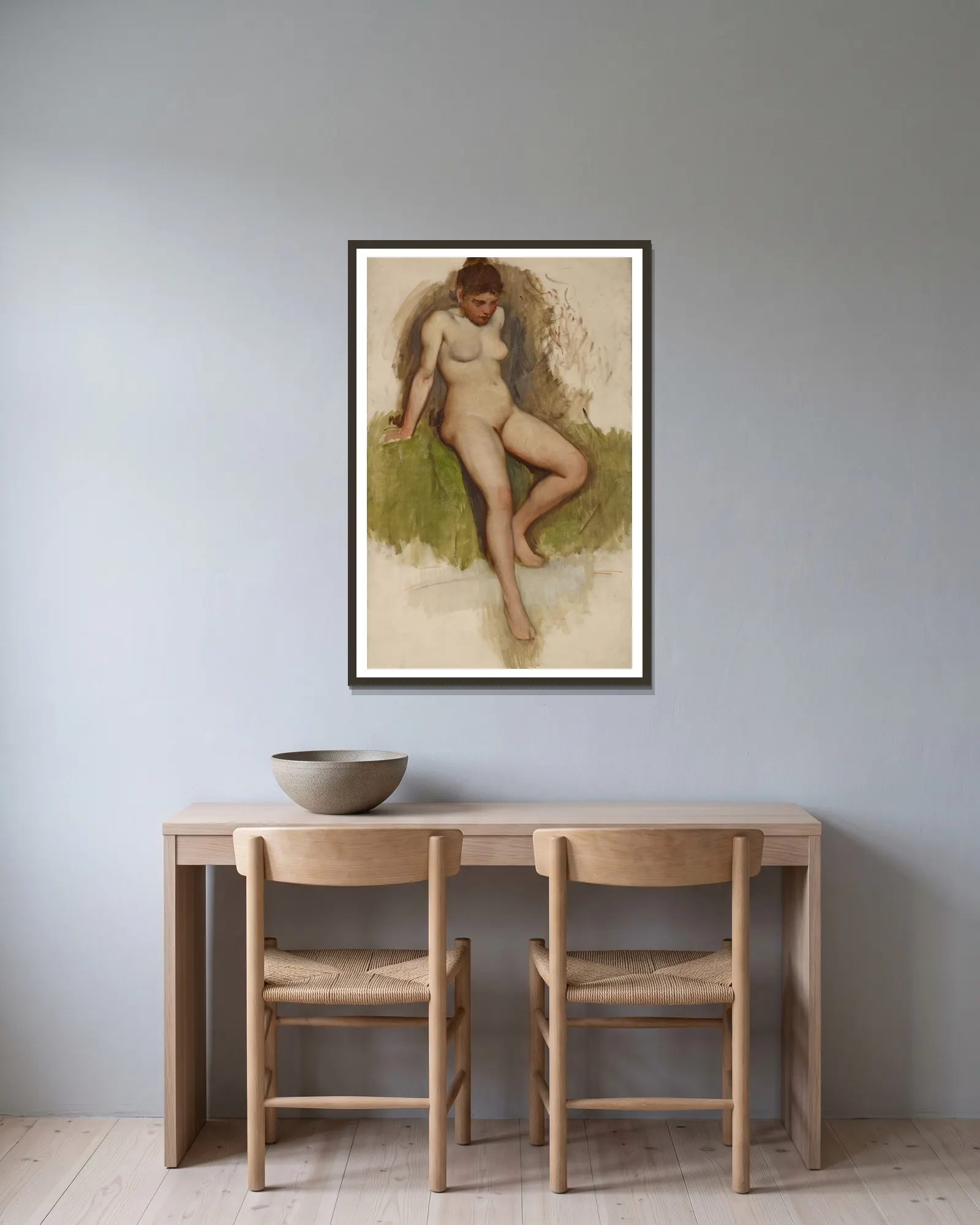 Nude av Frank Duveneck inramad på en vägg