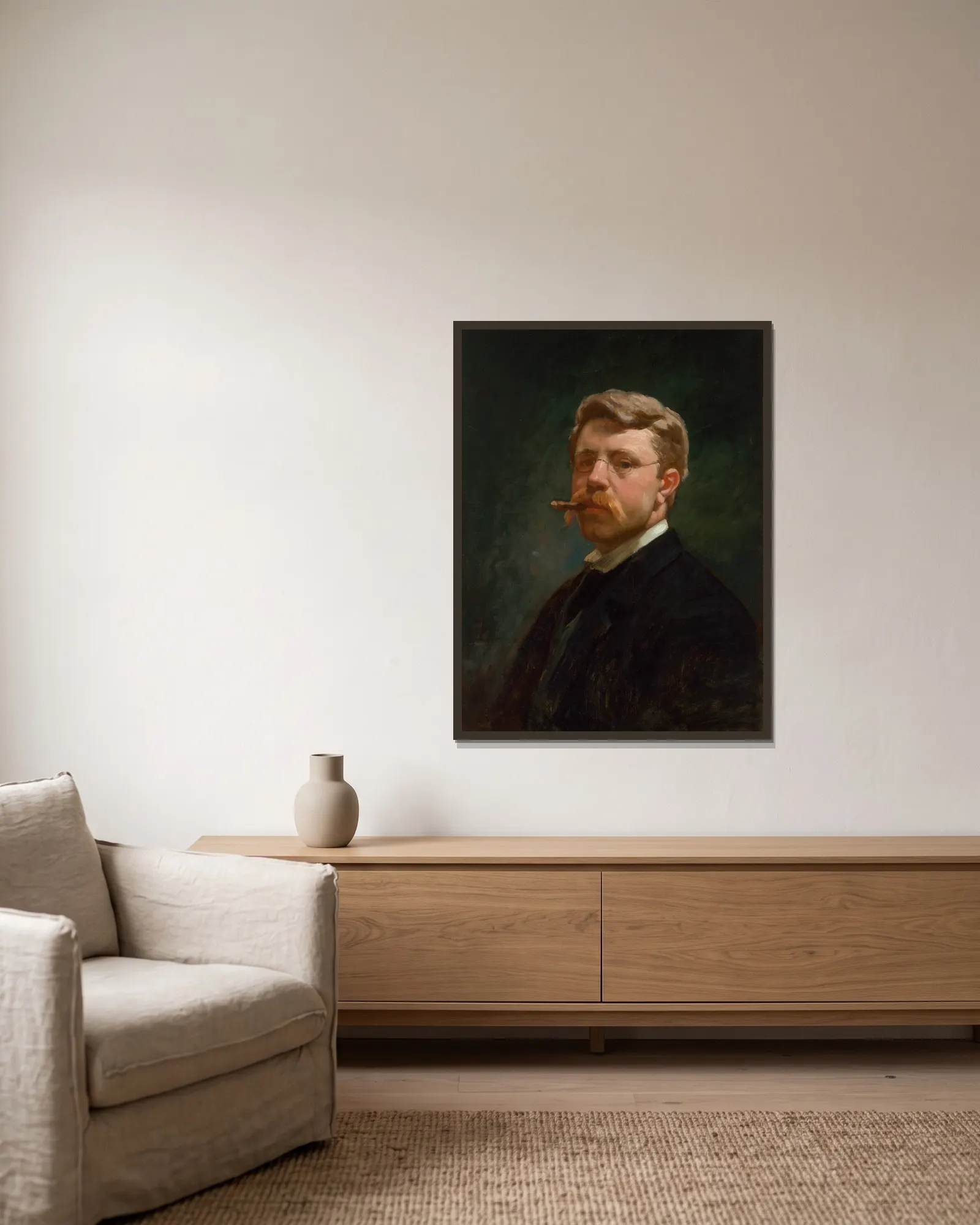 Self-Portrait, 1890 av Frank Duveneck inramad på en vägg