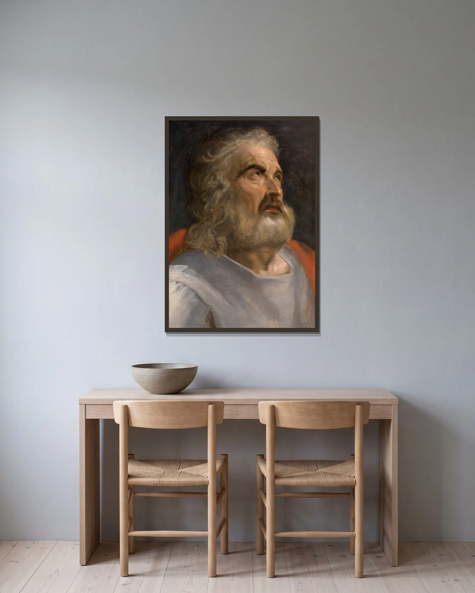 Man with a Beard av Frans Floris inramad på en vägg