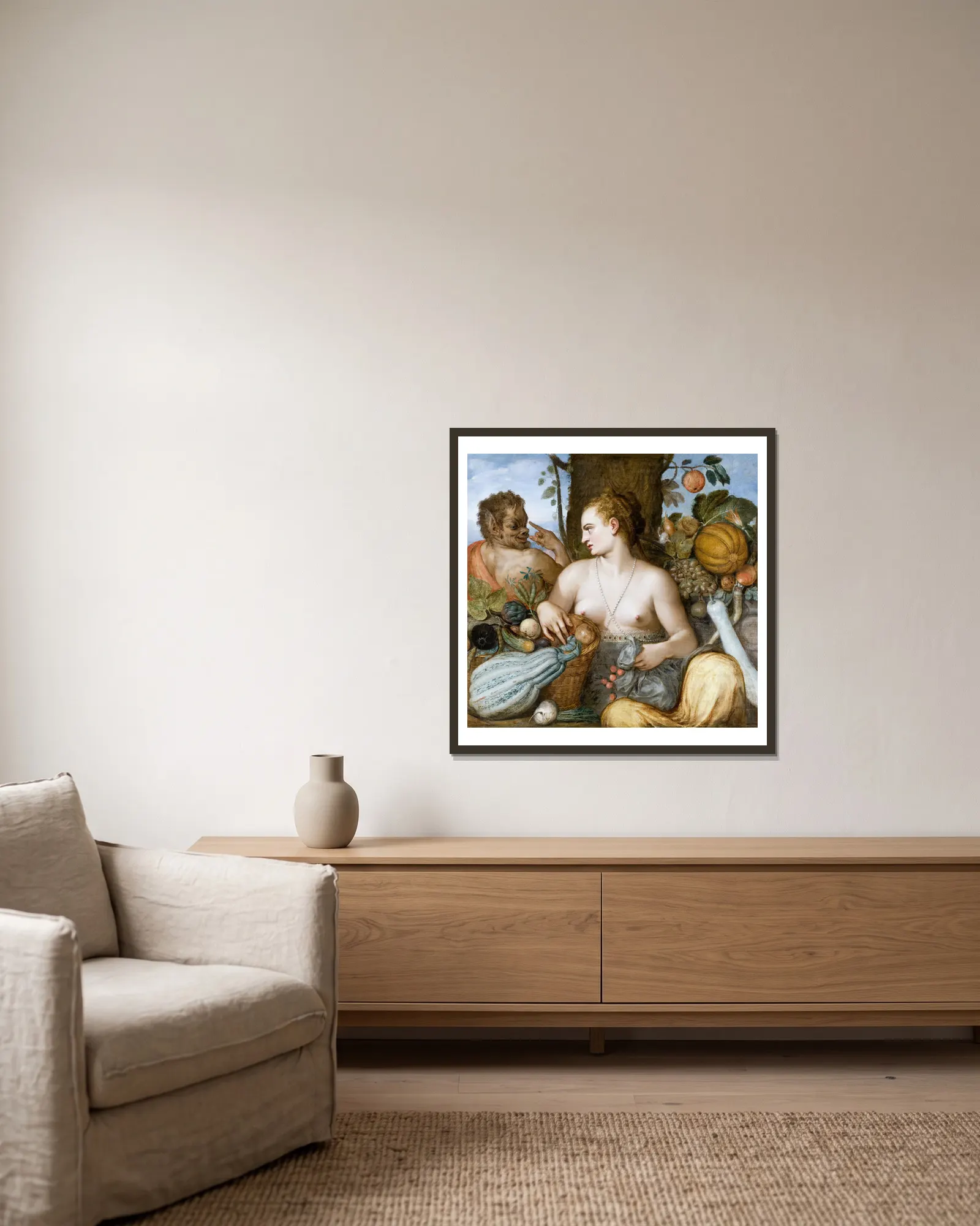 Pomona av Frans Floris inramad på en vägg