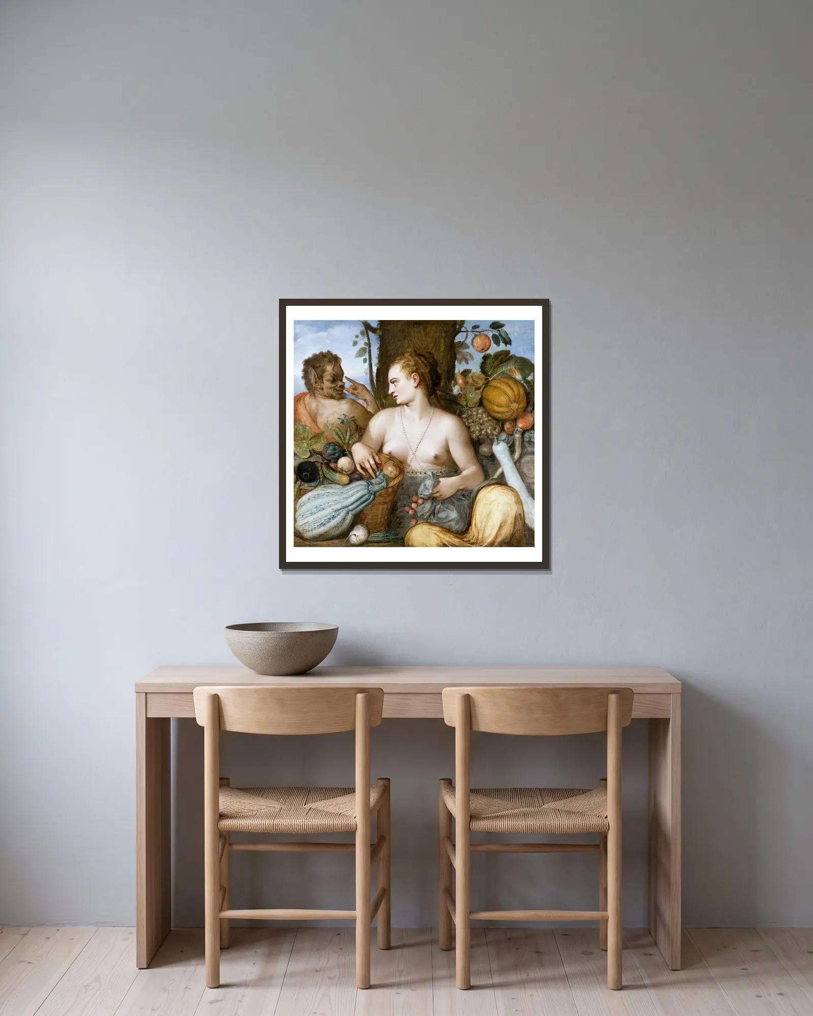 Pomona av Frans Floris inramad på en vägg