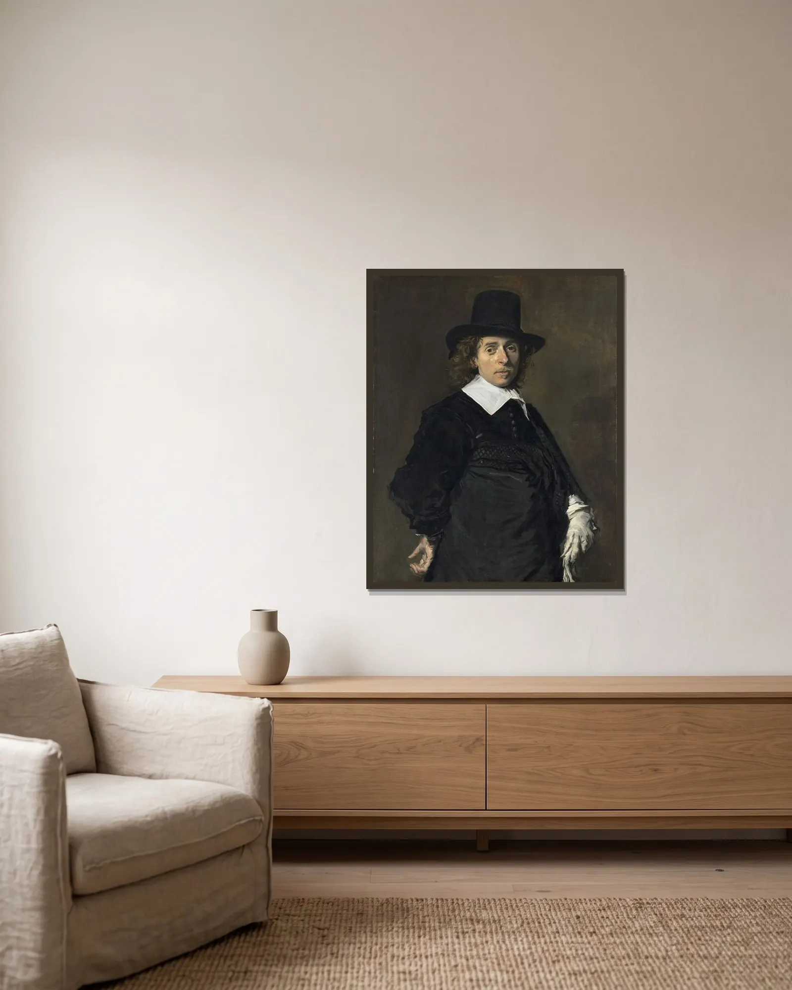 Adriaen van Ostade av Frans Hals inramad på en vägg