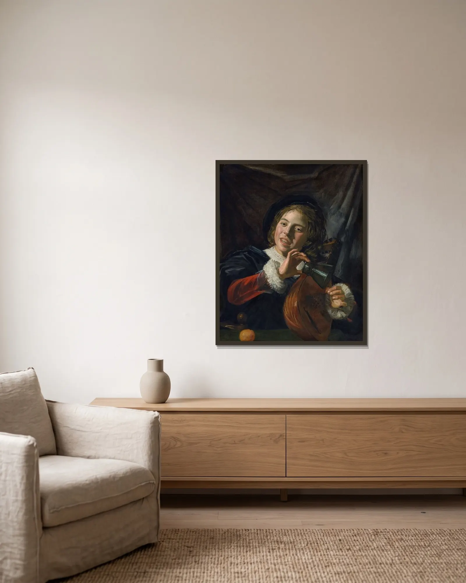 Boy with a Lute av Frans Hals inramad på en vägg