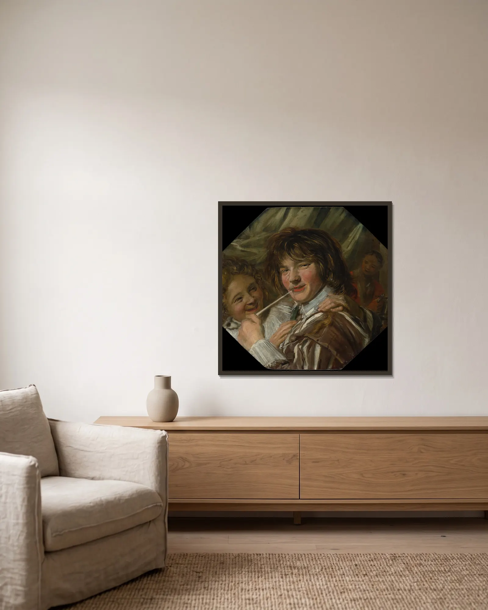The Smoker av Frans Hals inramad på en vägg