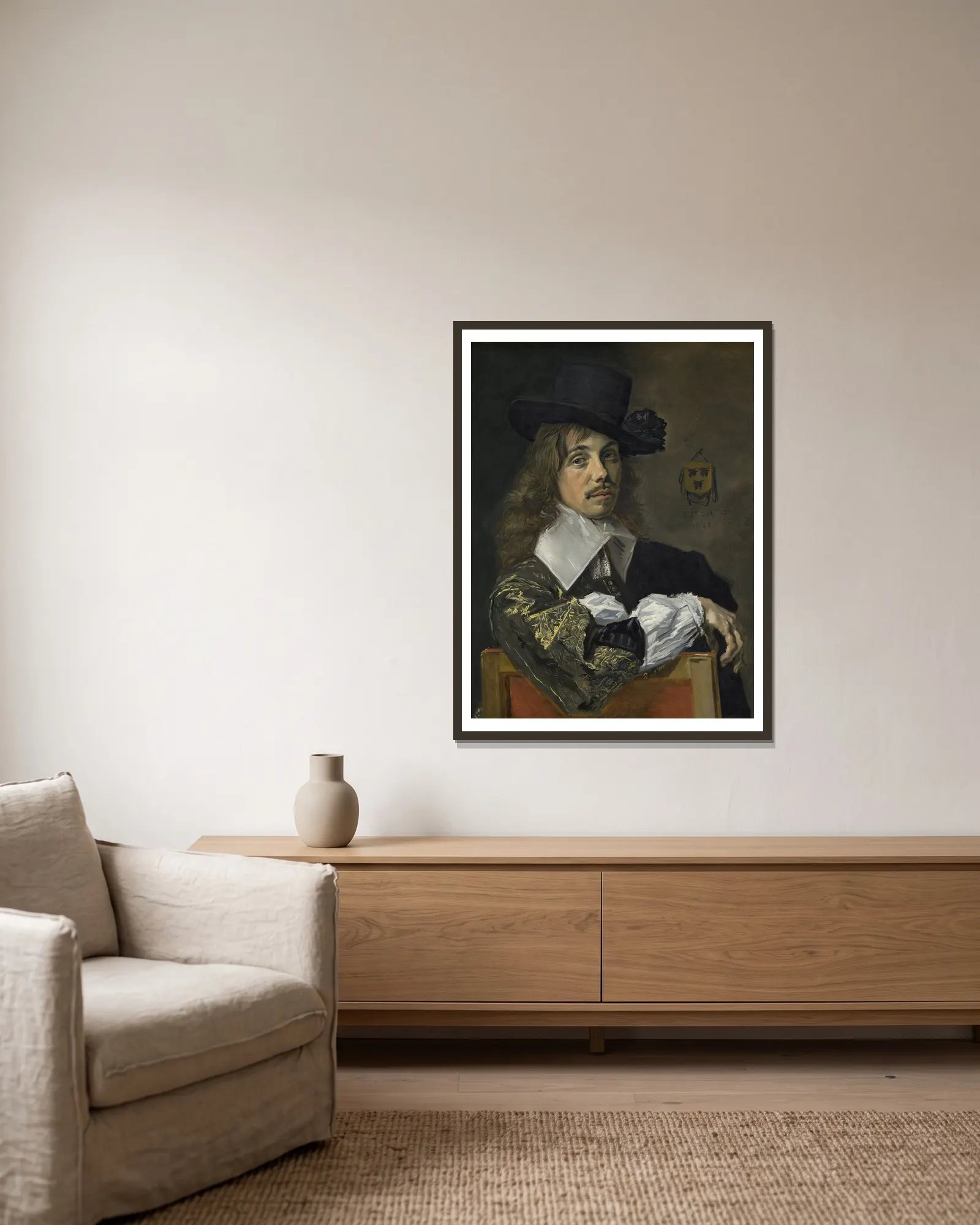 Willem Coymans av Frans Hals inramad på en vägg