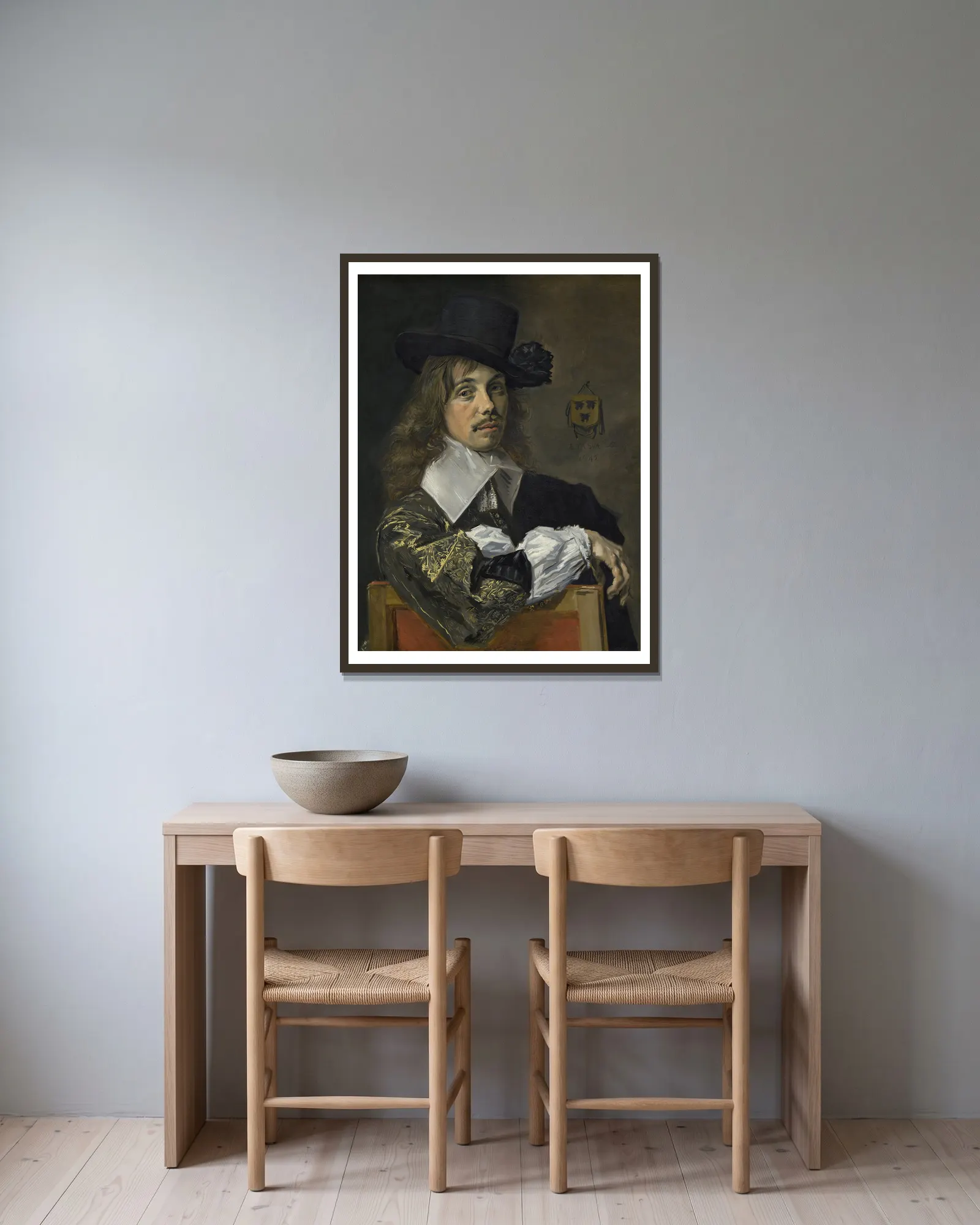 Willem Coymans av Frans Hals inramad på en vägg