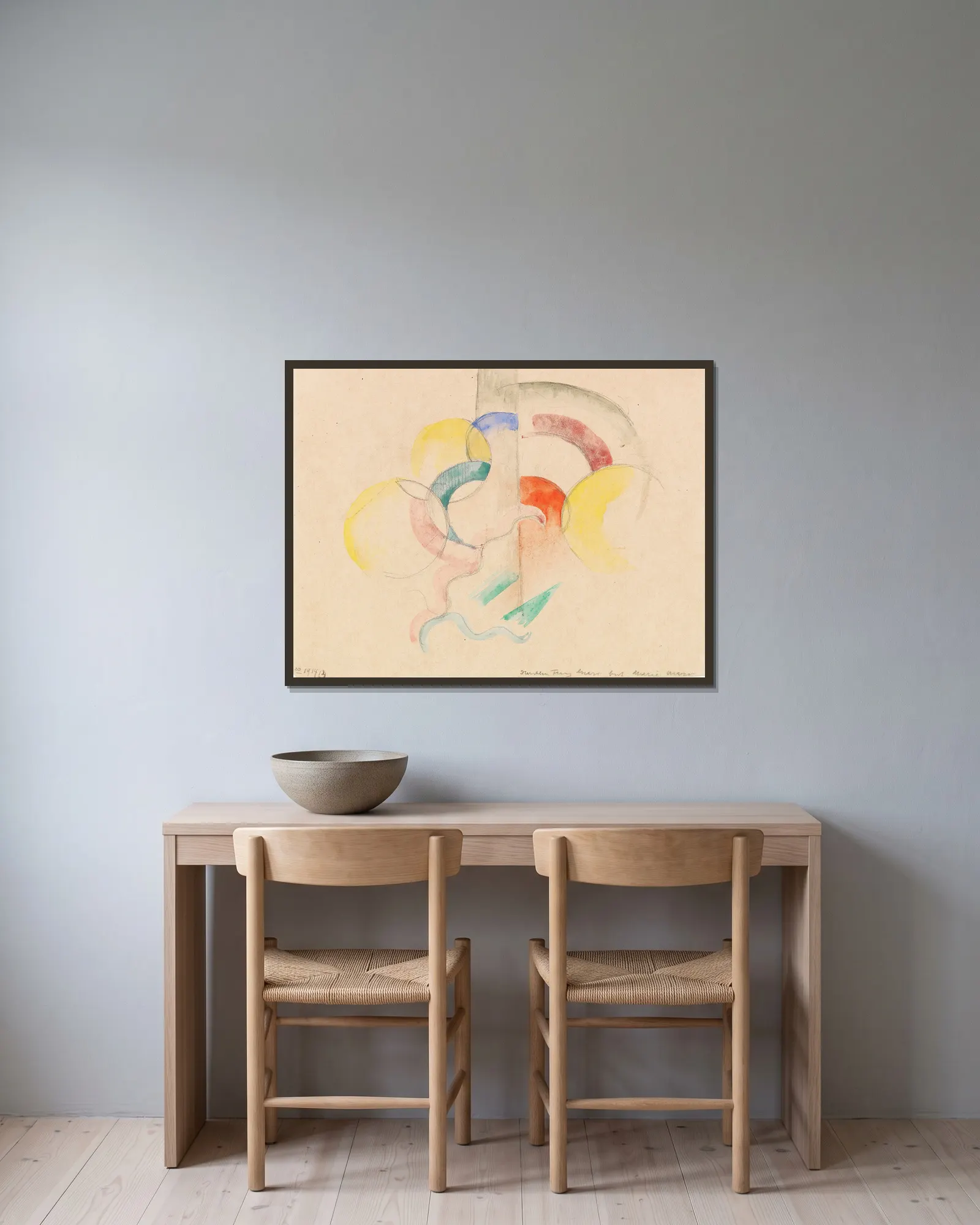 Abstraktes Aquarell I av Franz Marc inramad på en vägg
