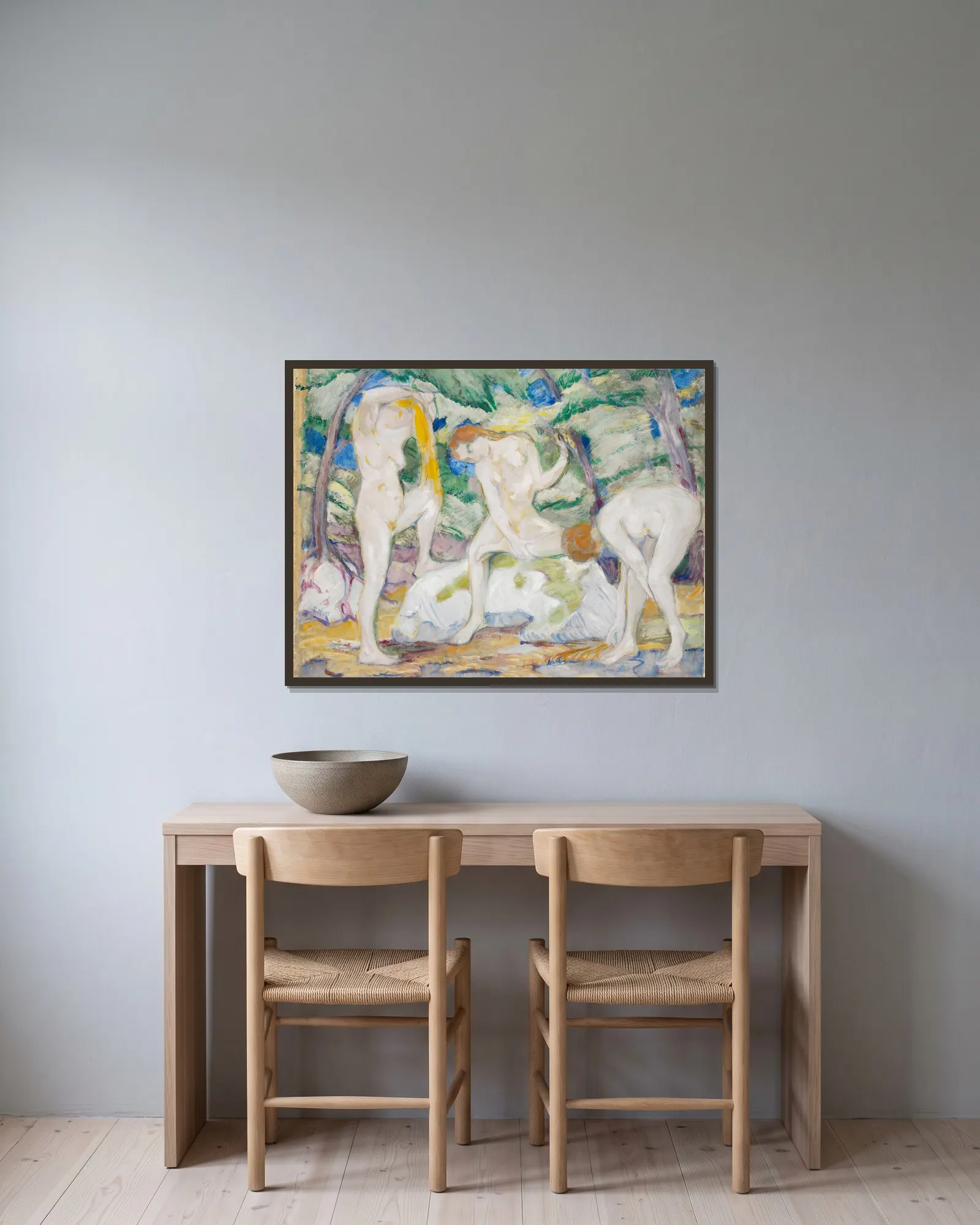 Badende Frauen av Franz Marc inramad på en vägg
