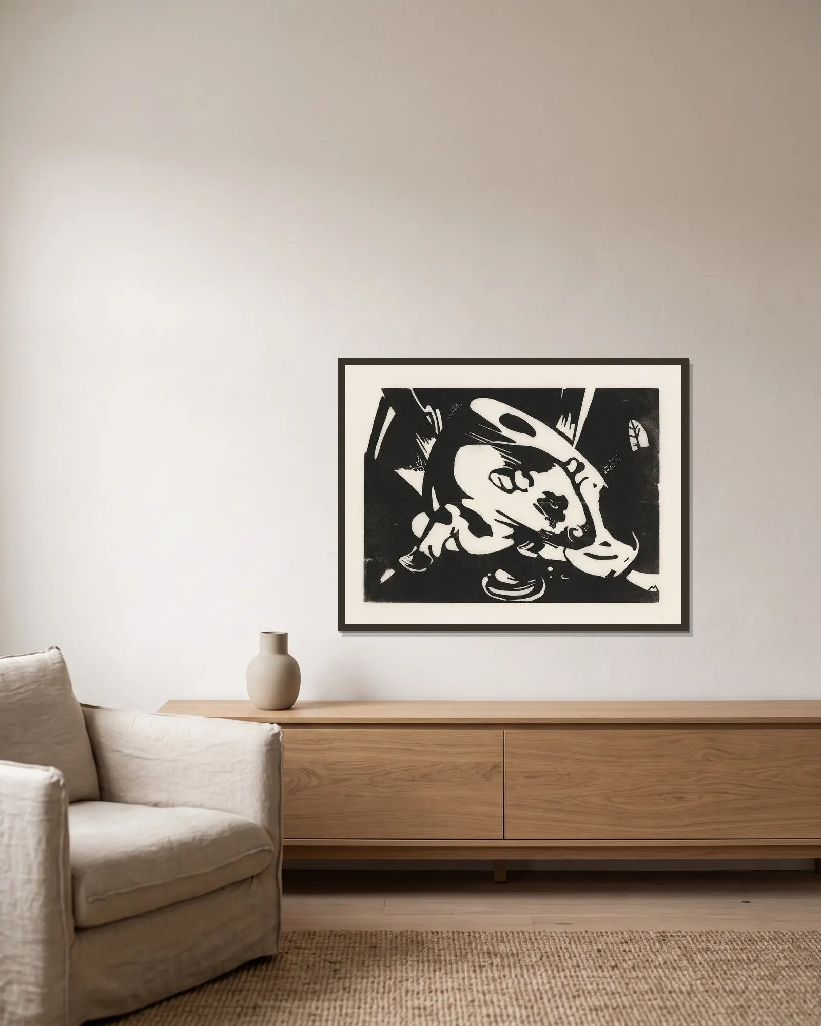 Der Stier av Franz Marc inramad på en vägg