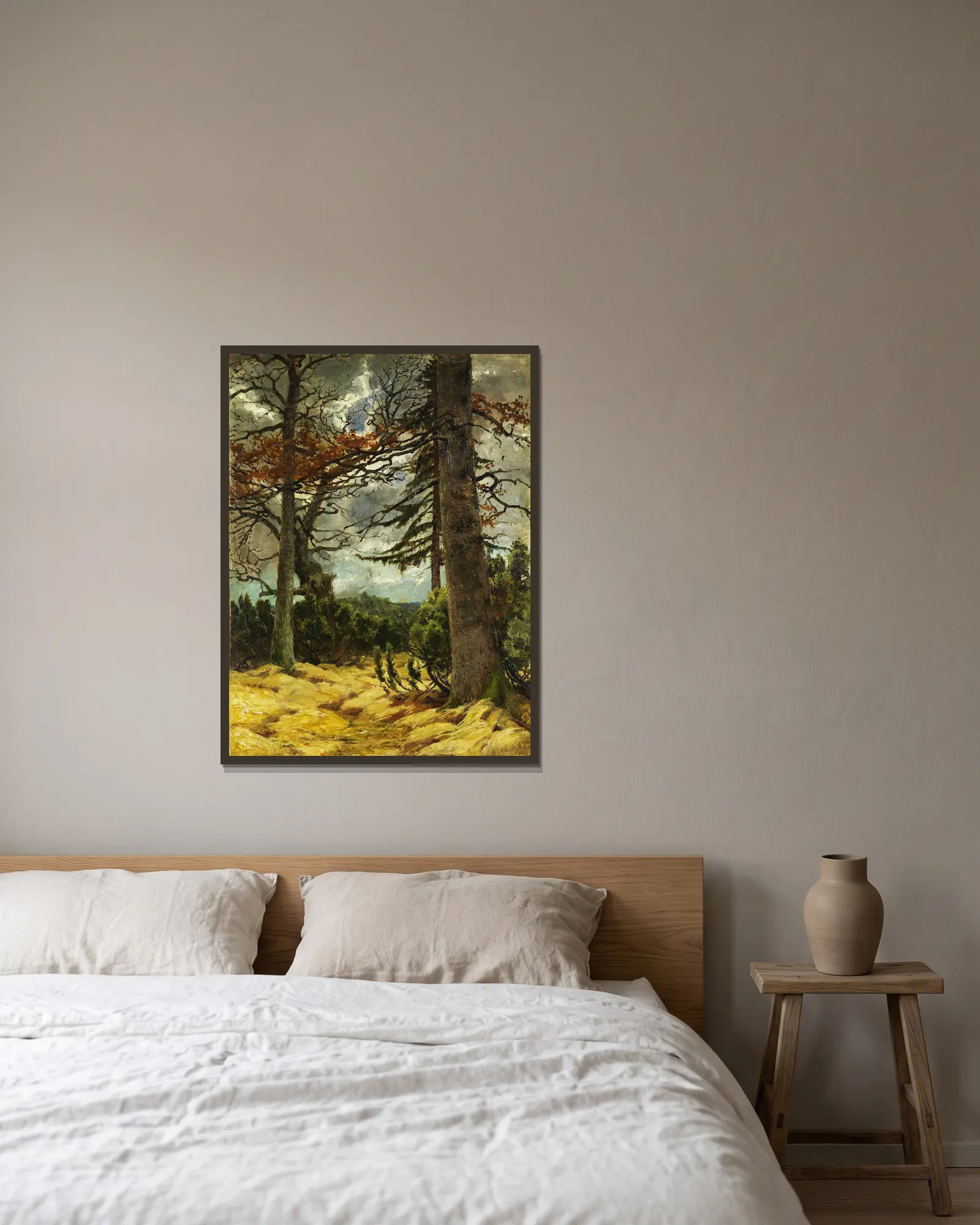 Eichenstämme im Vorfrühling av Franz Marc inramad på en vägg