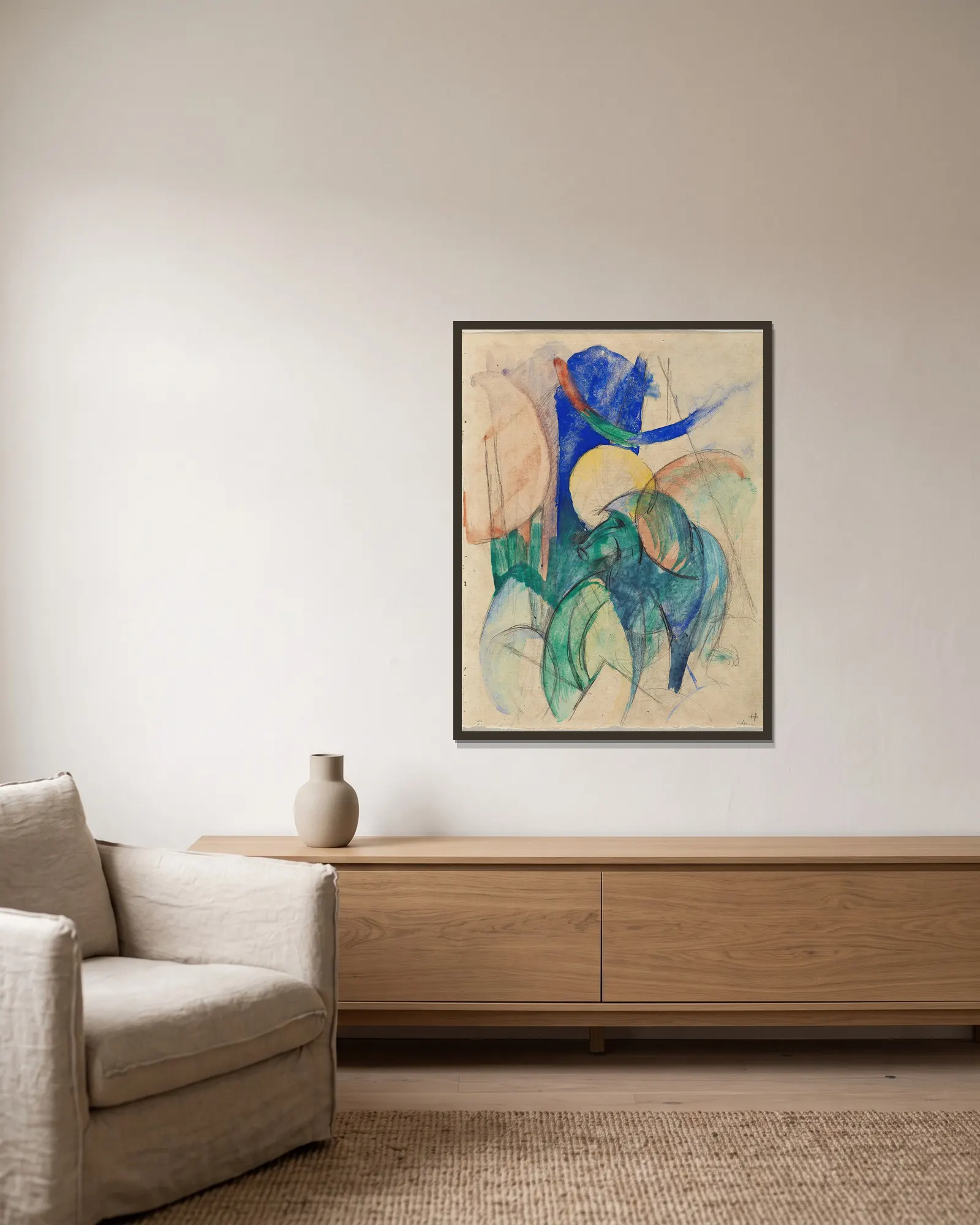 Mandrill av Franz Marc inramad på en vägg