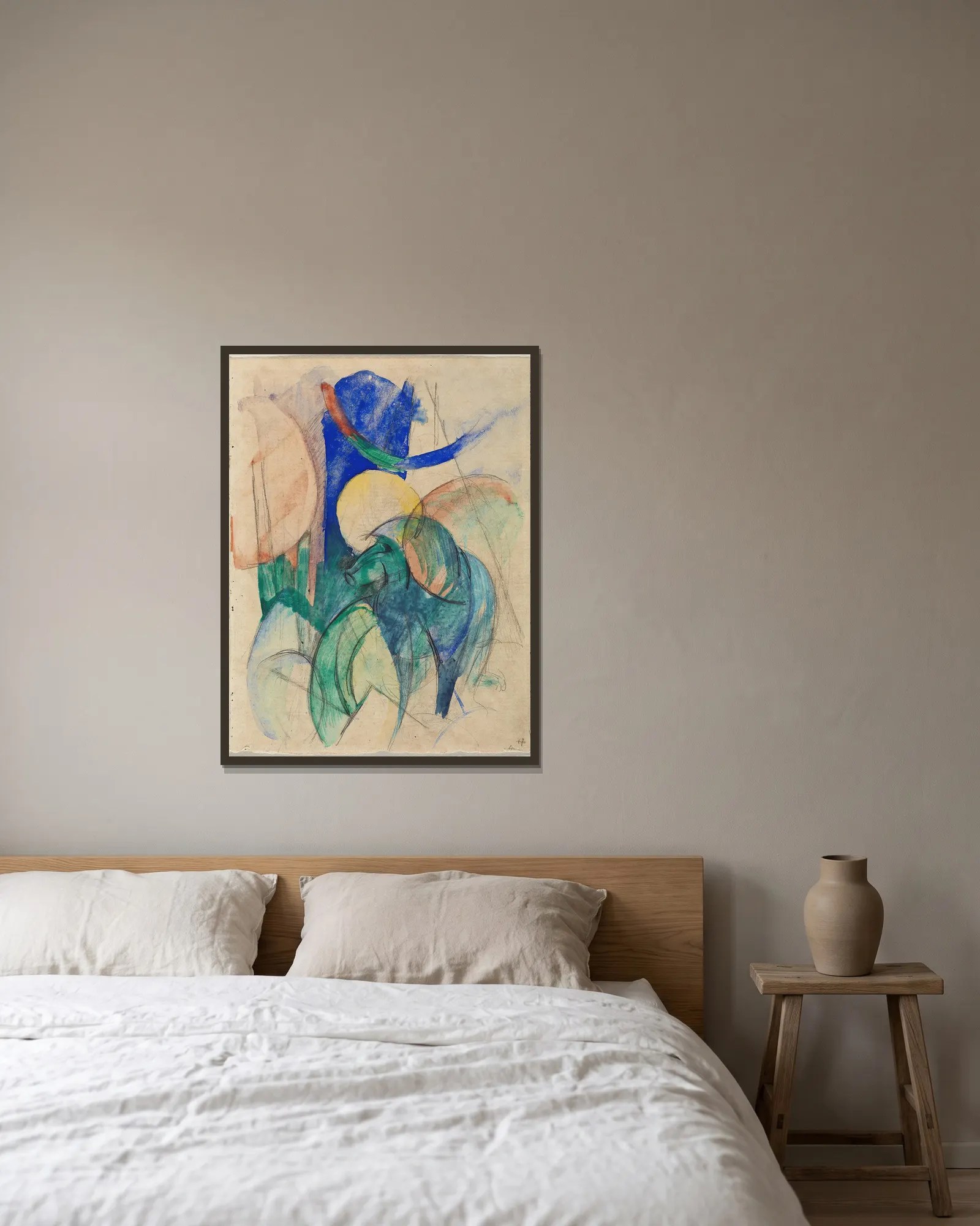 Mandrill av Franz Marc inramad på en vägg