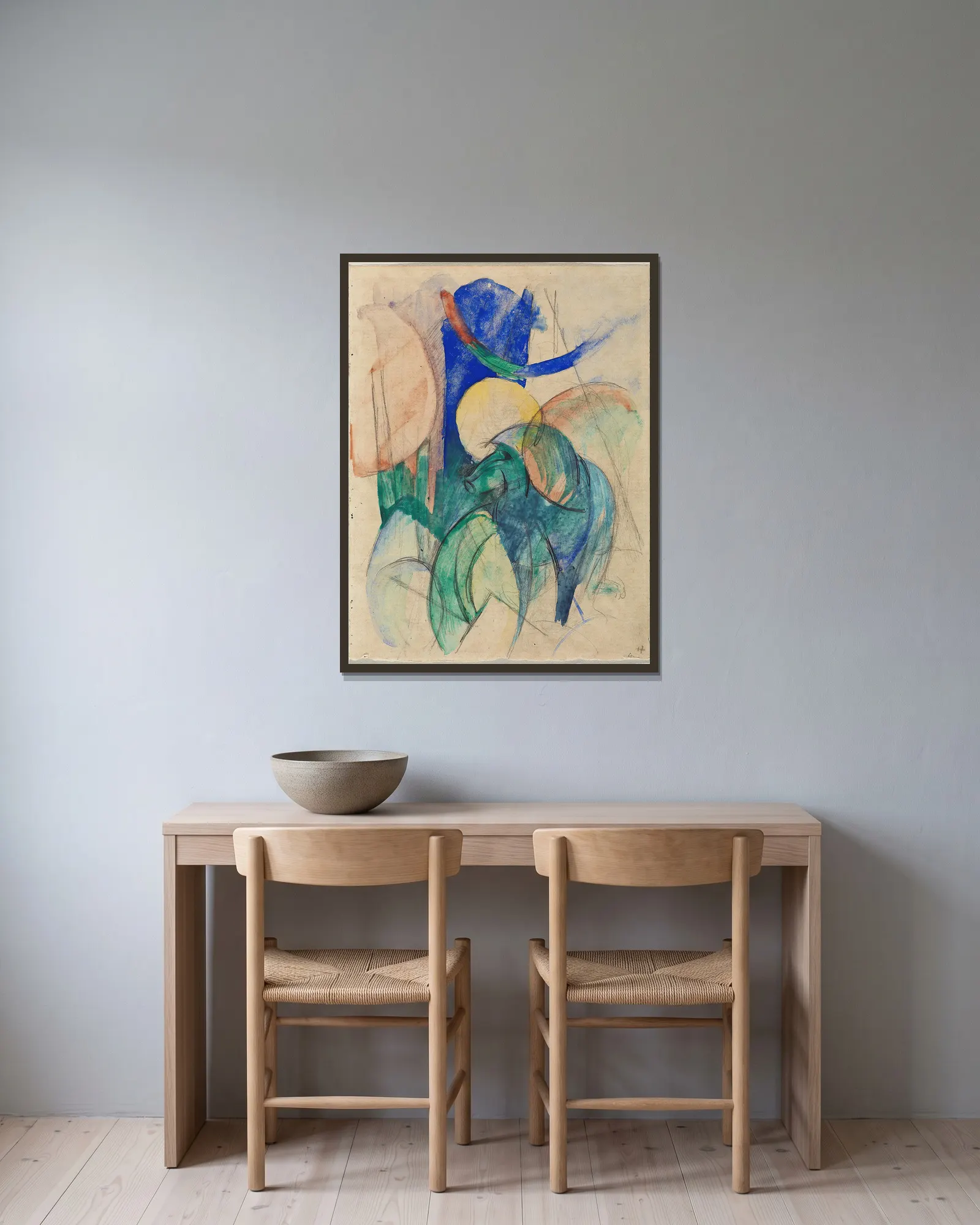Mandrill av Franz Marc inramad på en vägg