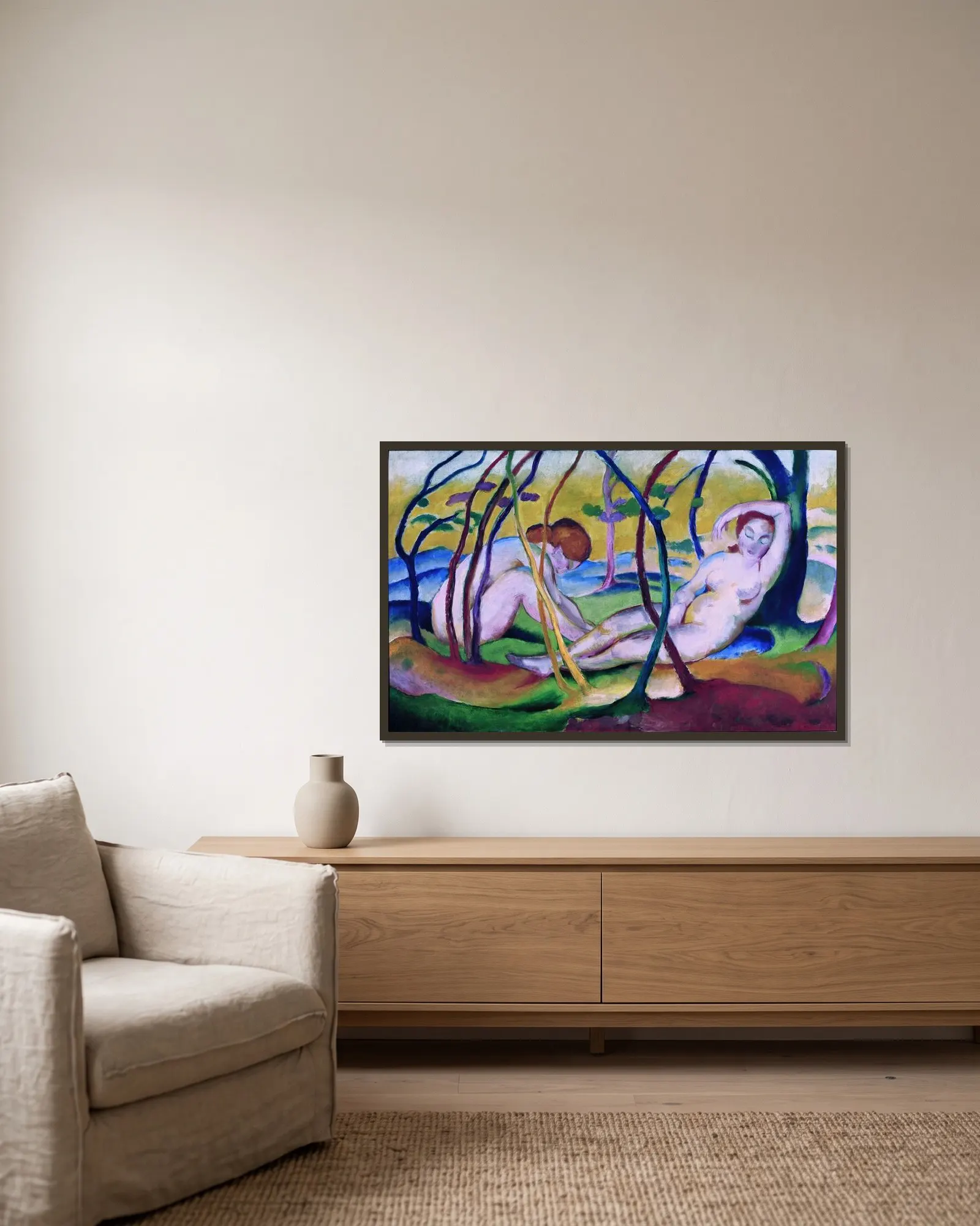 Nudes under Trees av Franz Marc inramad på en vägg