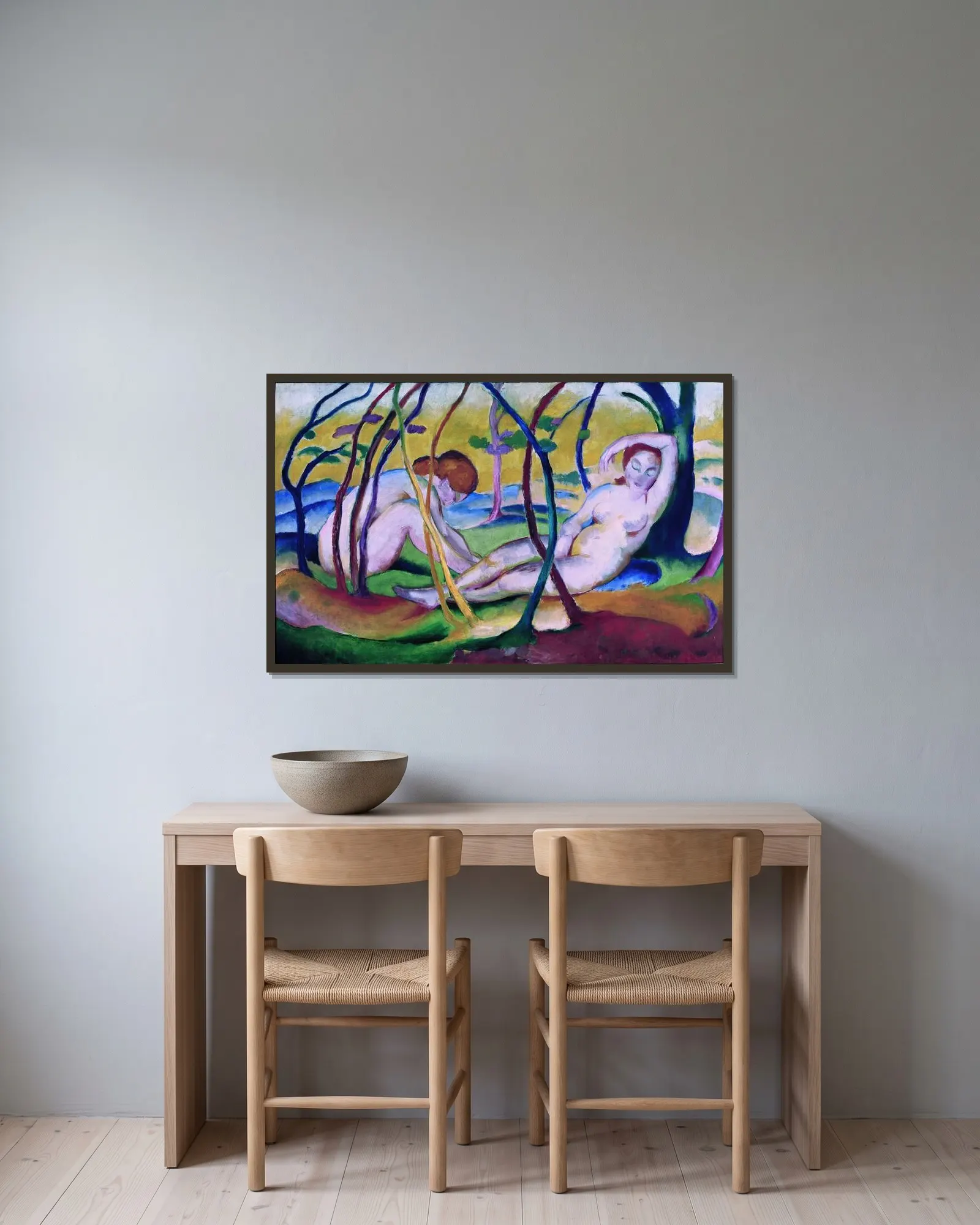 Nudes under Trees av Franz Marc inramad på en vägg
