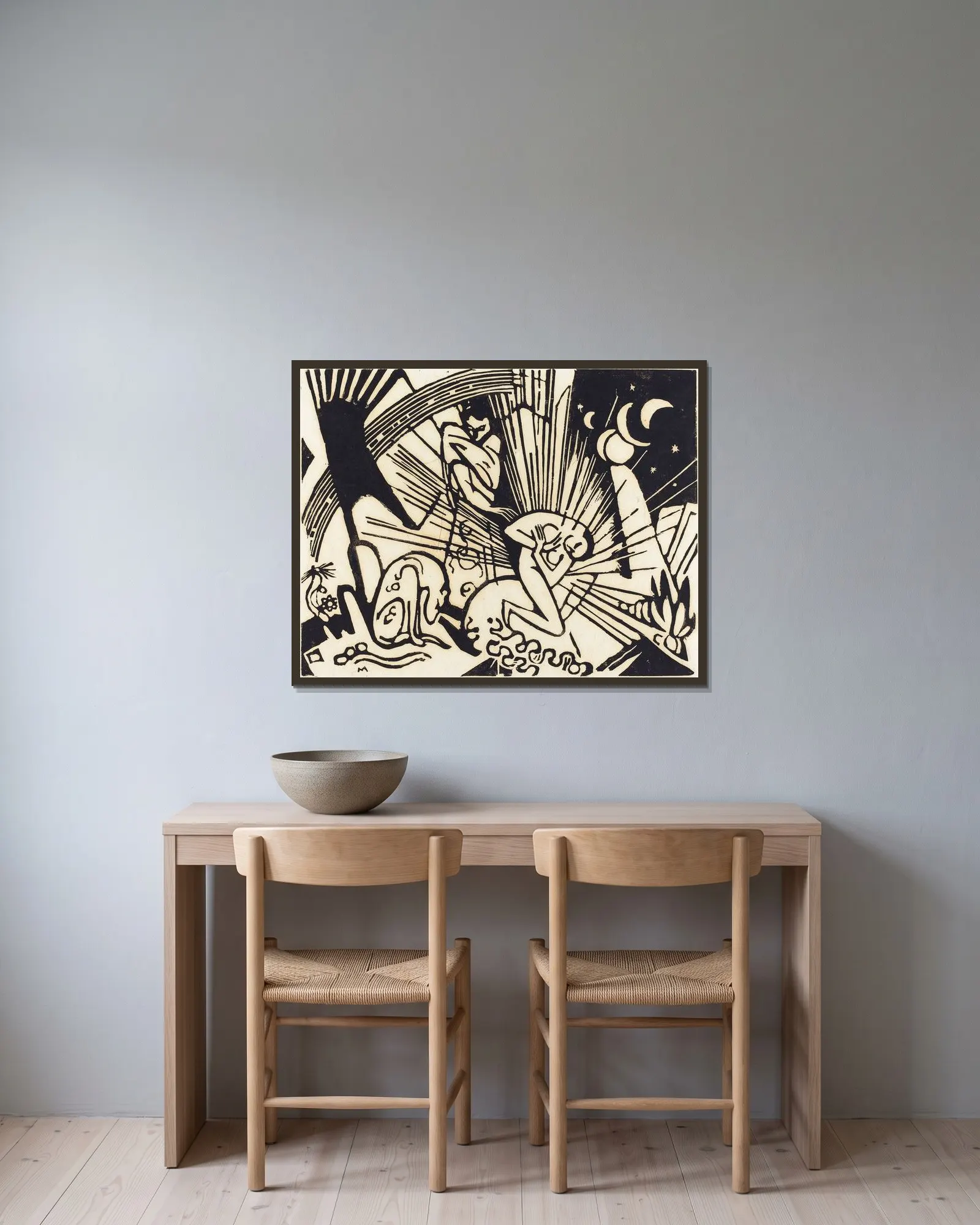 Reconciliation (Versoehnung) av Franz Marc inramad på en vägg