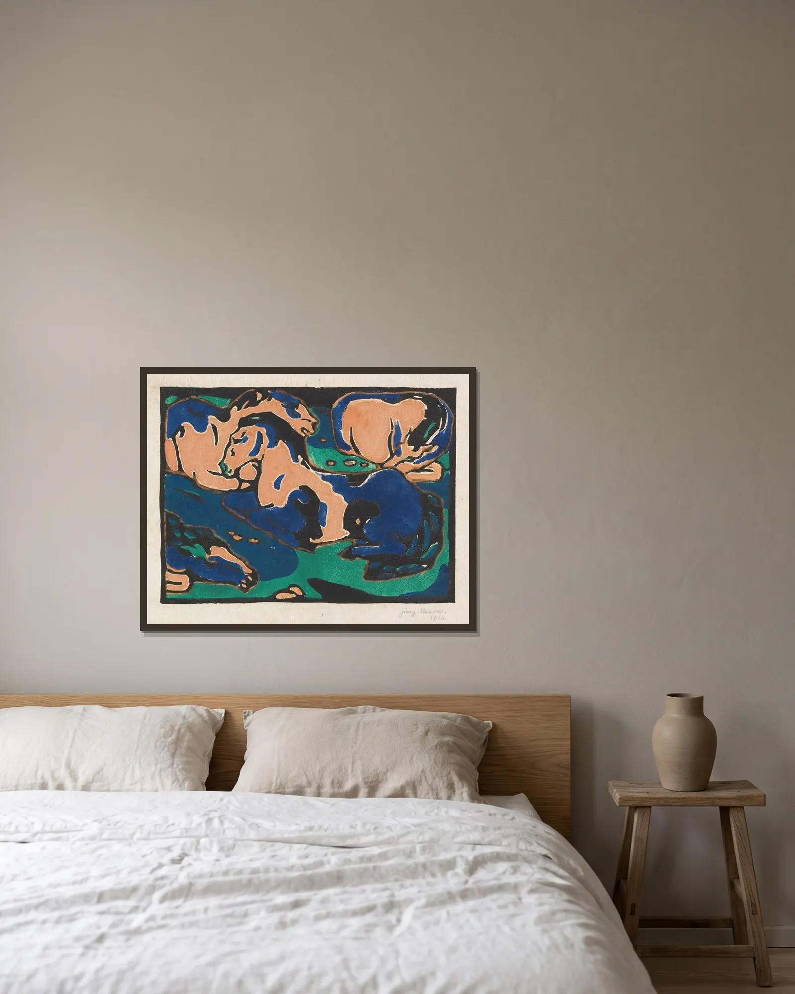 Ruhende Pferde av Franz Marc inramad på en vägg