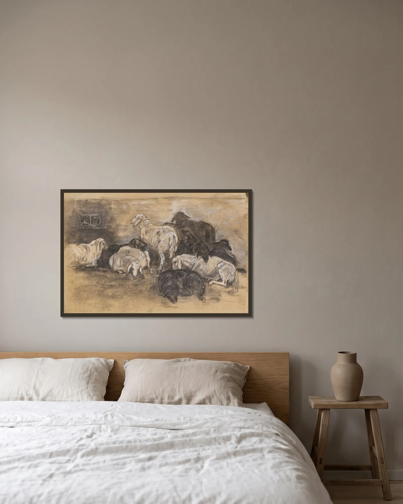 Schafgruppe av Franz Marc inramad på en vägg